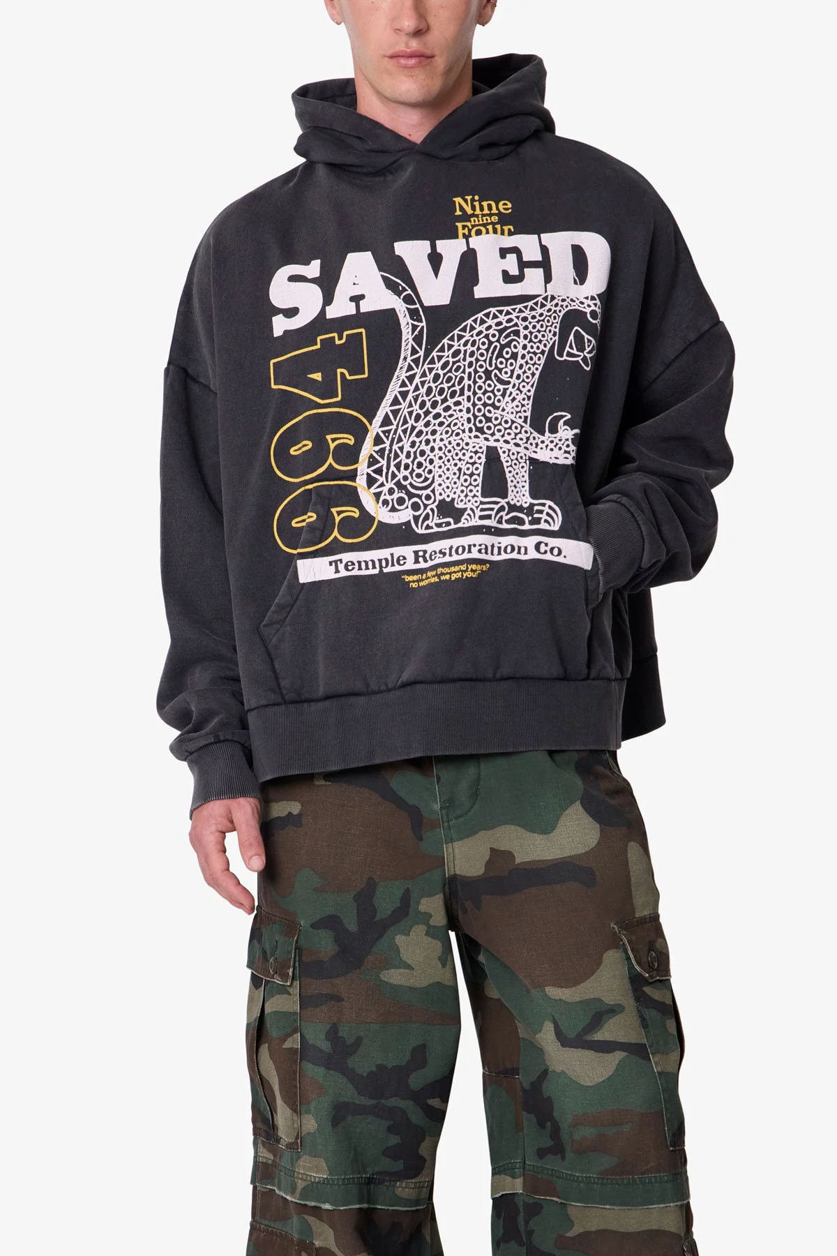 Saved Printed Hoodie - Washed Black - Image 6