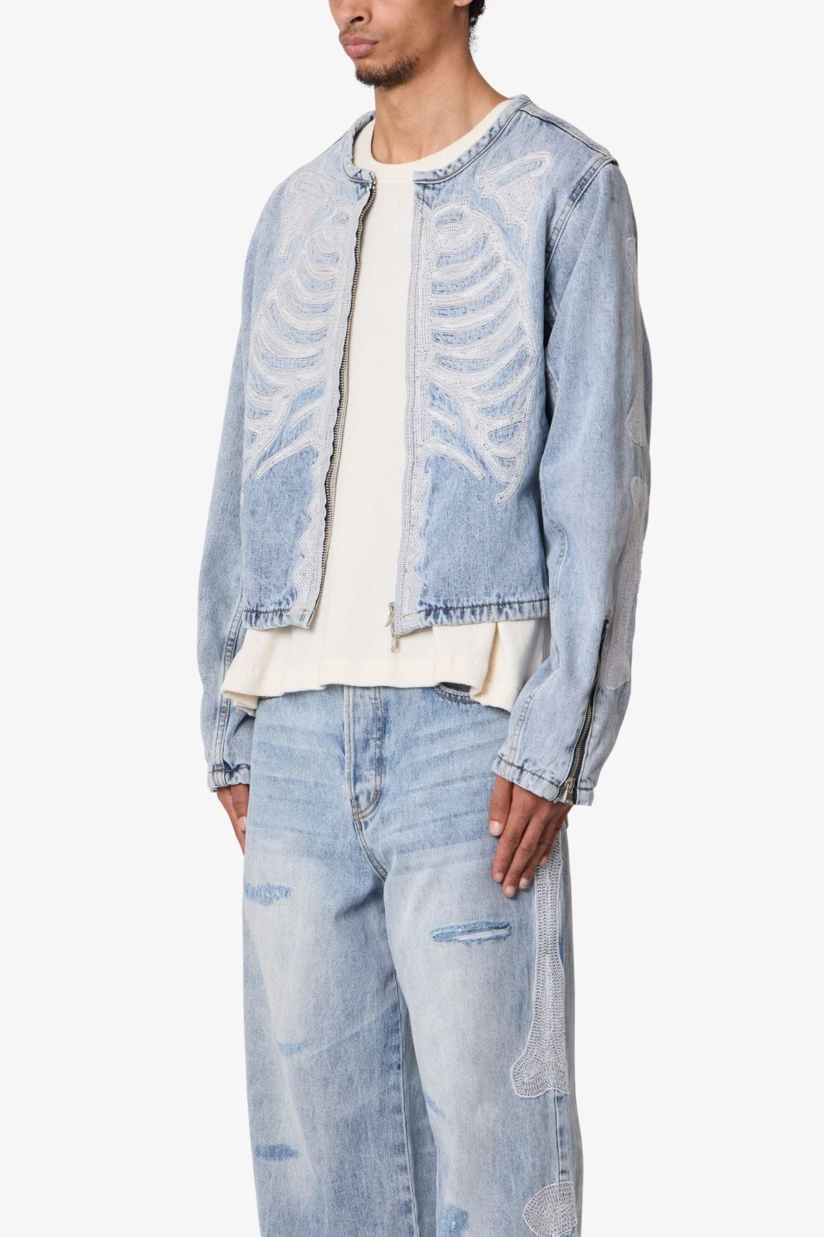 Skeleton Moto Jacket - Washed Blue - Image 3