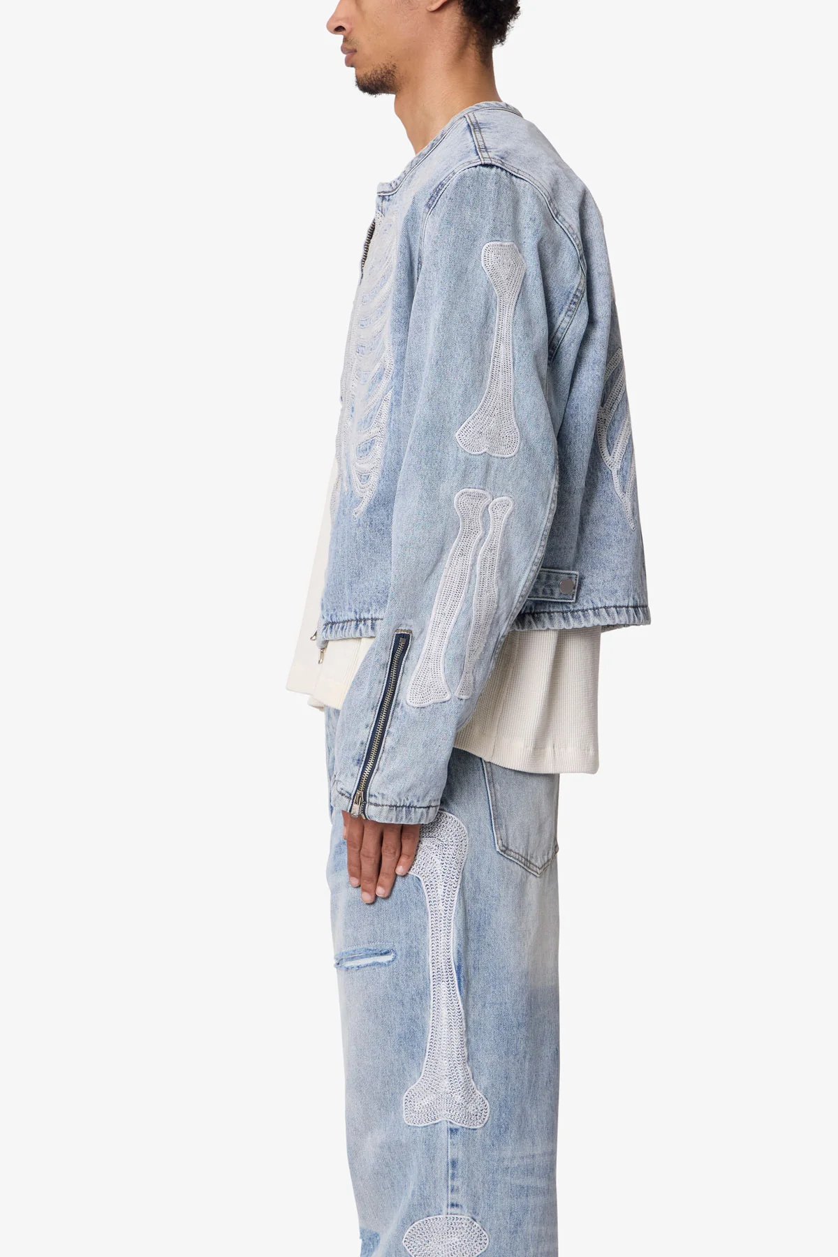 Skeleton Moto Jacket - Washed Blue - Image 4