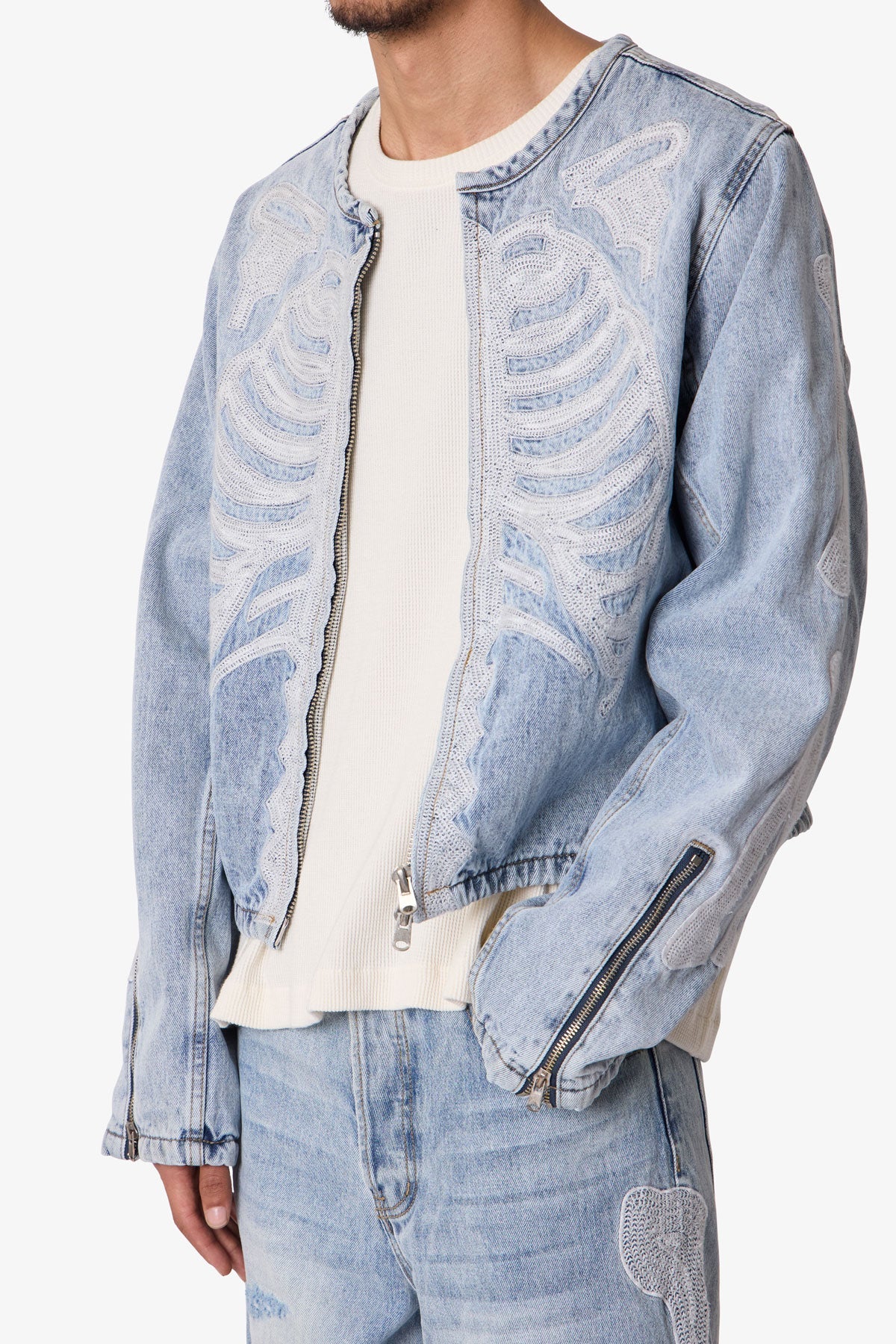 Skeleton Moto Jacket - Washed Blue - Image 6