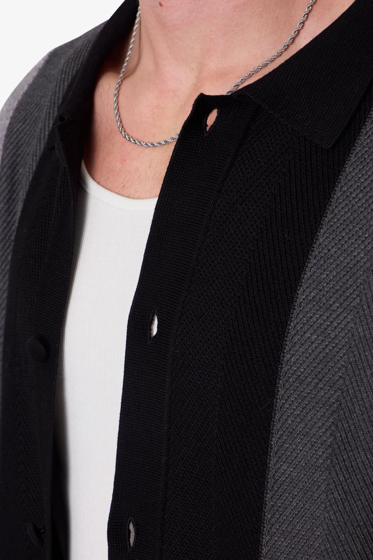 Striped Collared Cardigan Sweater - Black - Image 7