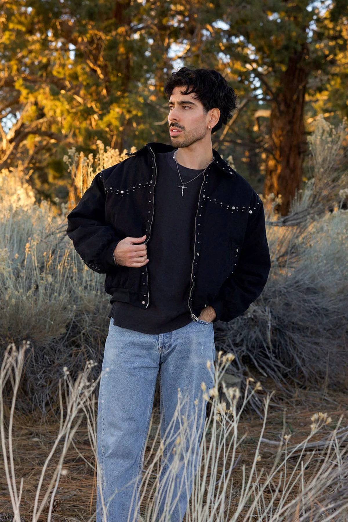 Studded Work Jacket - Washed Black - Image 3