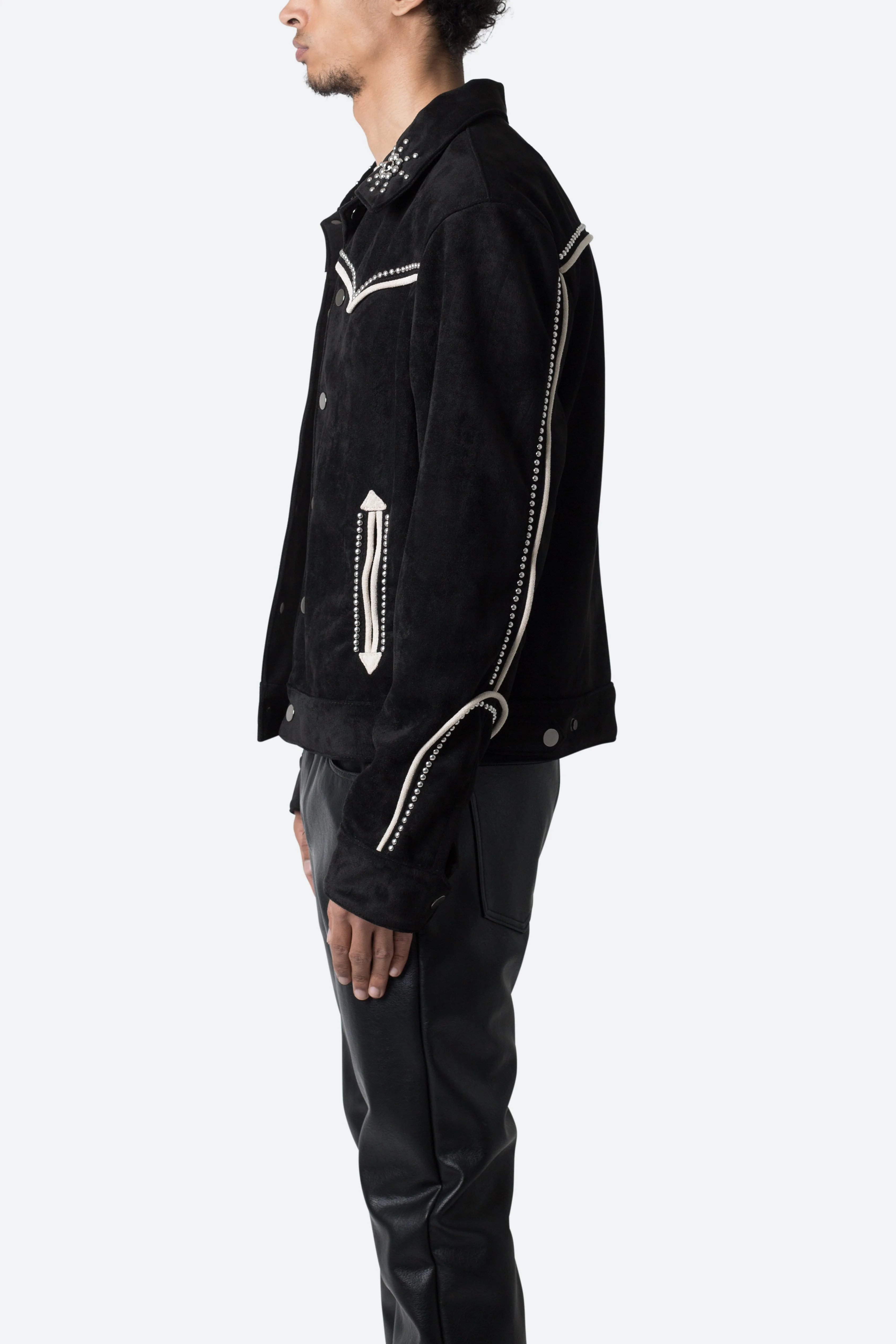 Suede Collared Jacket - Black - Image 4