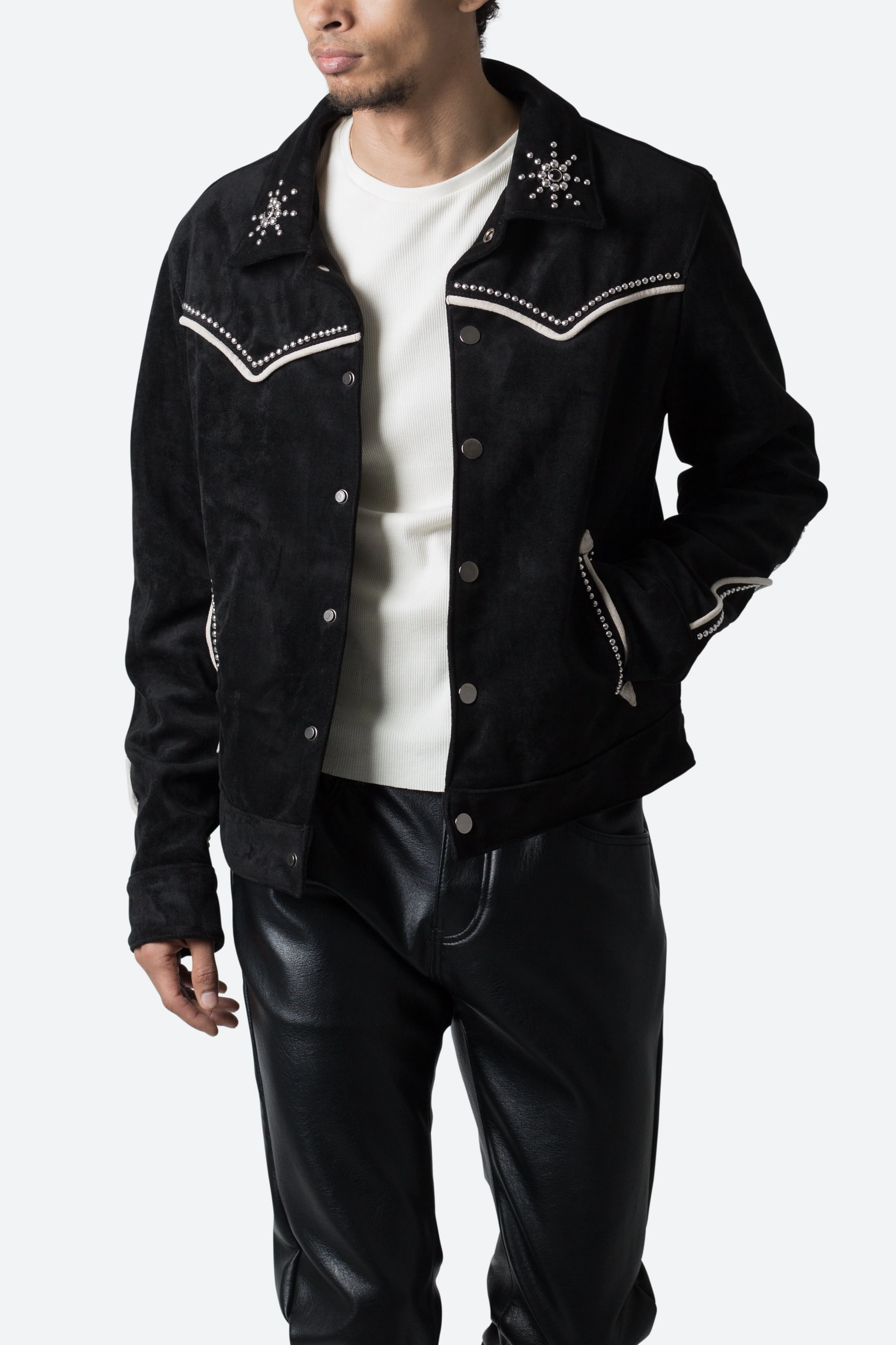 Suede Collared Jacket - Black - Image 6