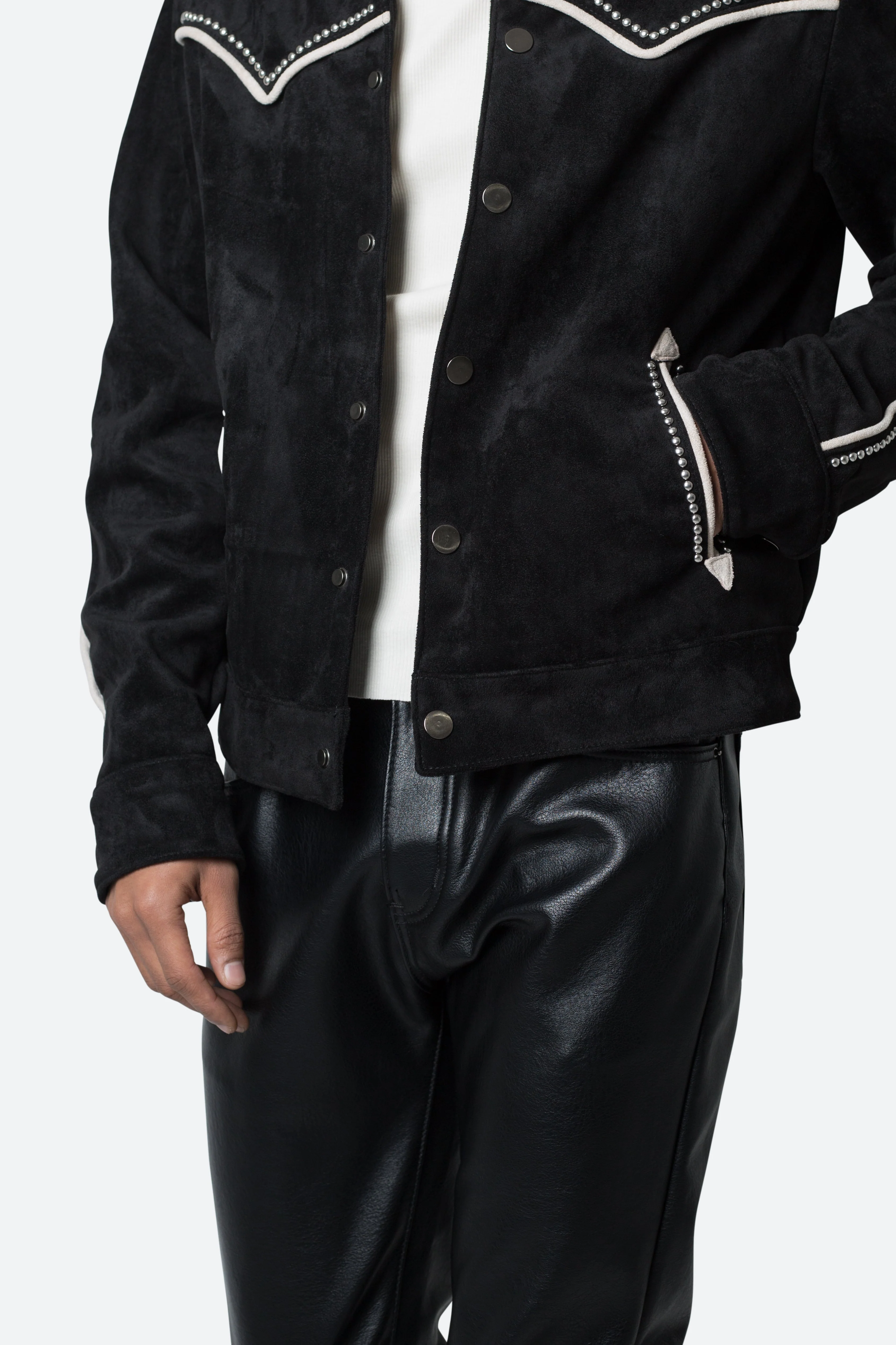 Suede Collared Jacket - Black - Image 7
