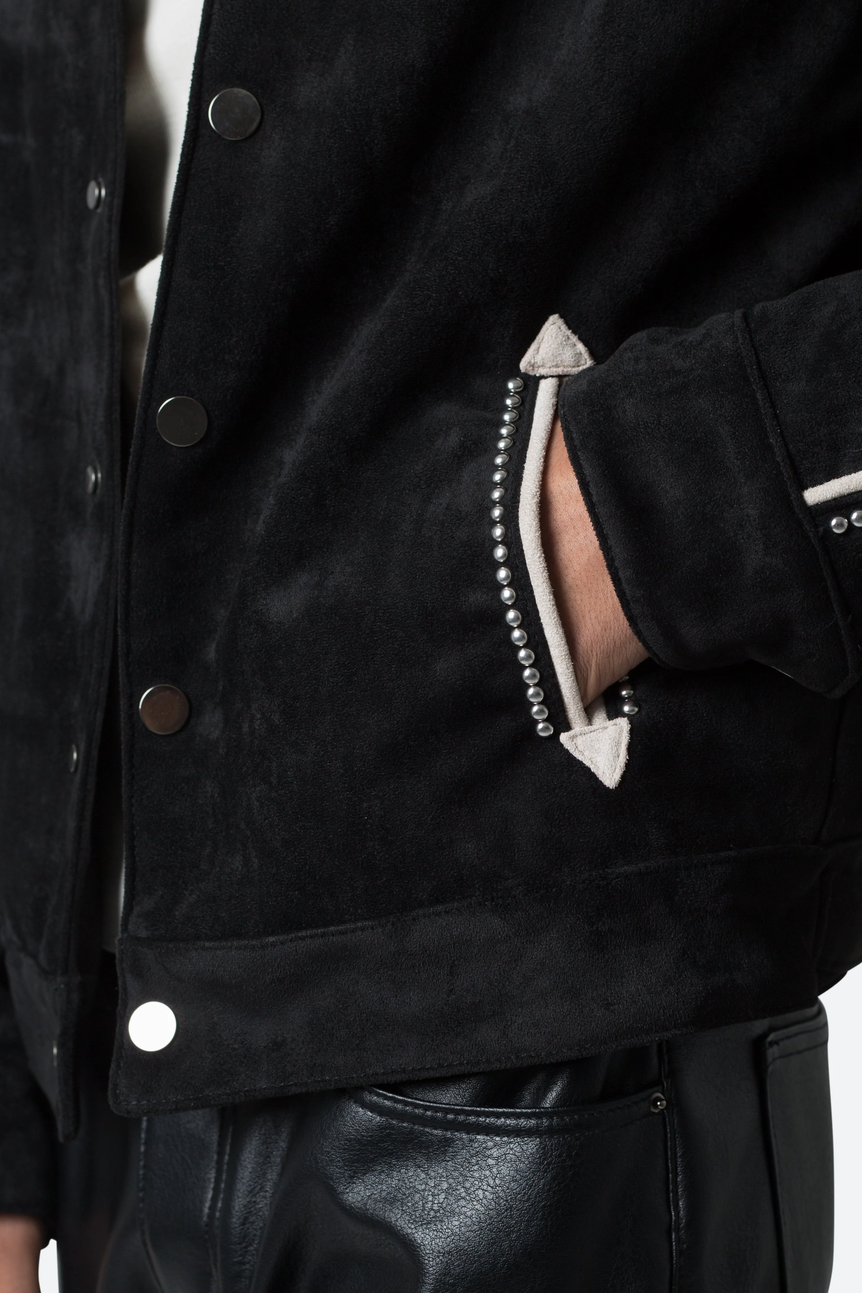 Suede Collared Jacket - Black - Image 9
