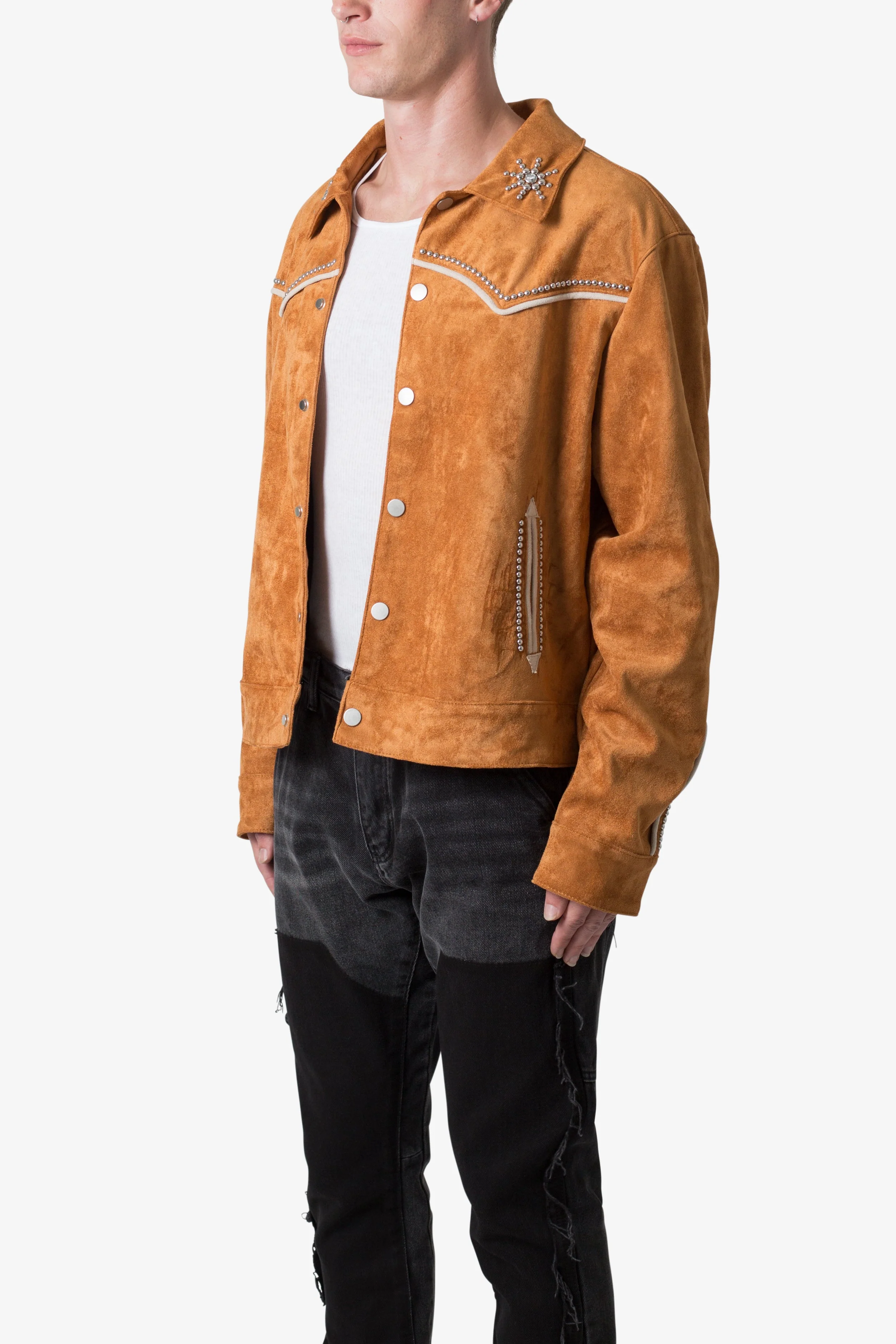 Suede Collared Jacket - Orange - Image 3