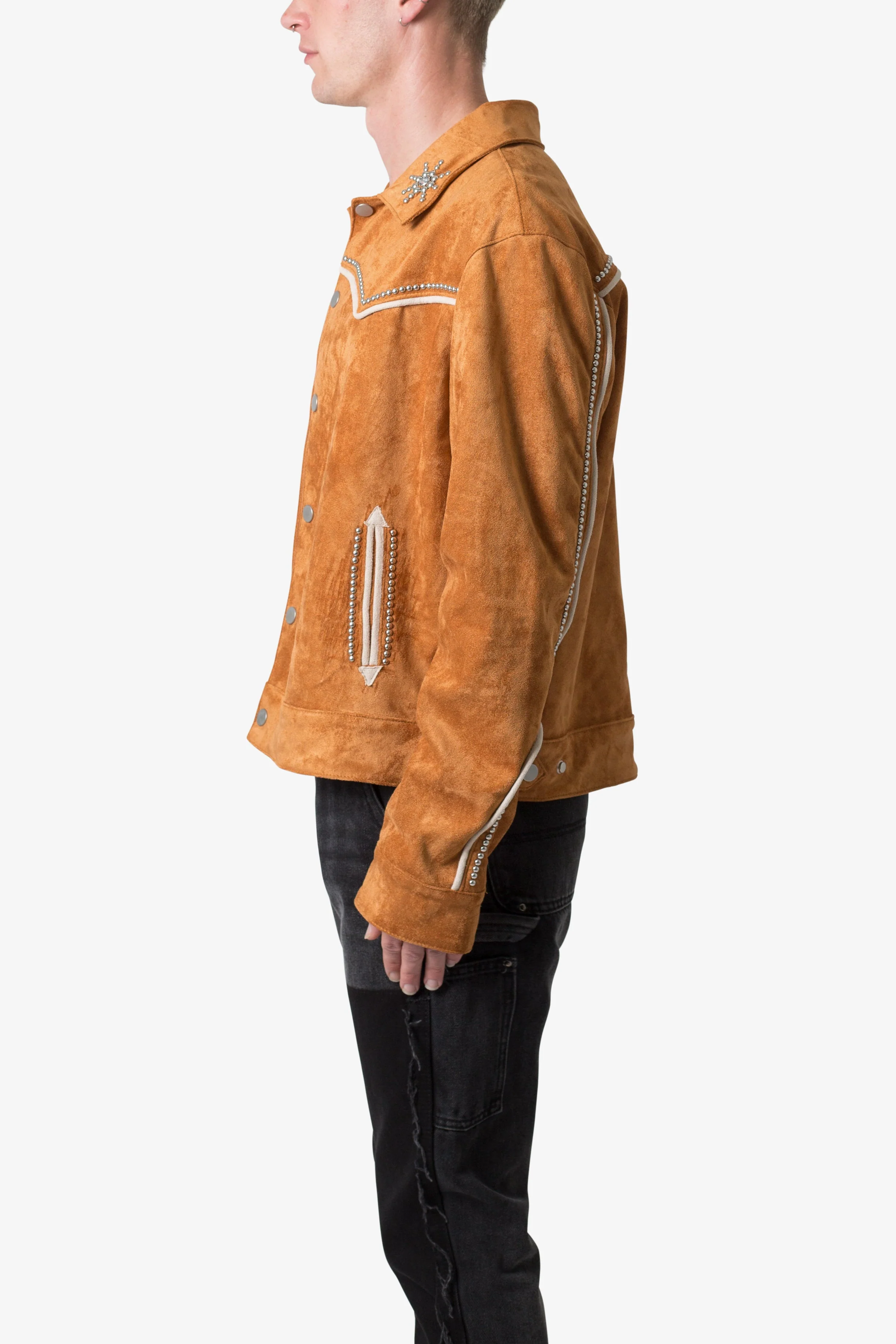 Suede Collared Jacket - Orange - Image 4