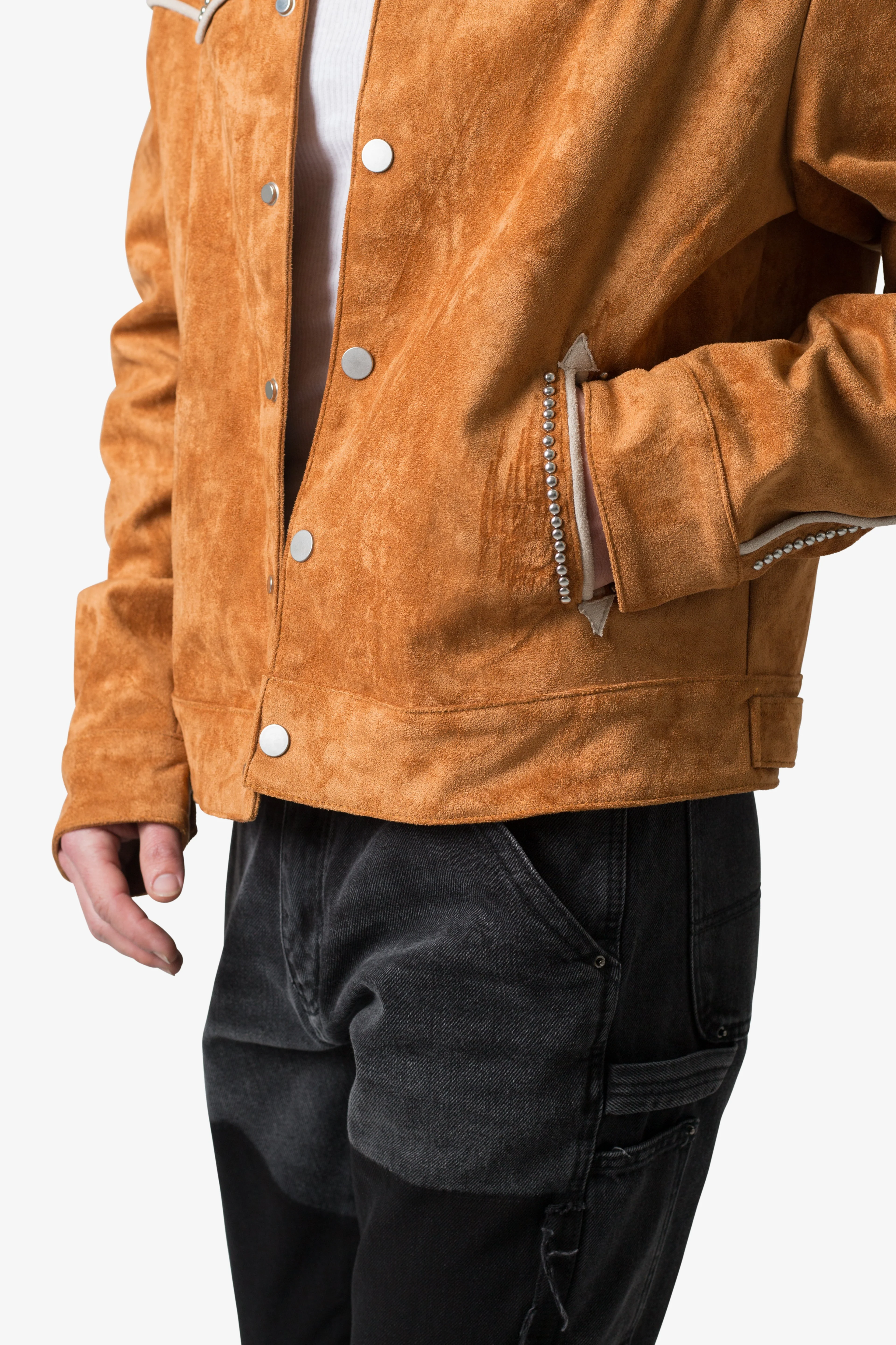Suede Collared Jacket - Orange - Image 8