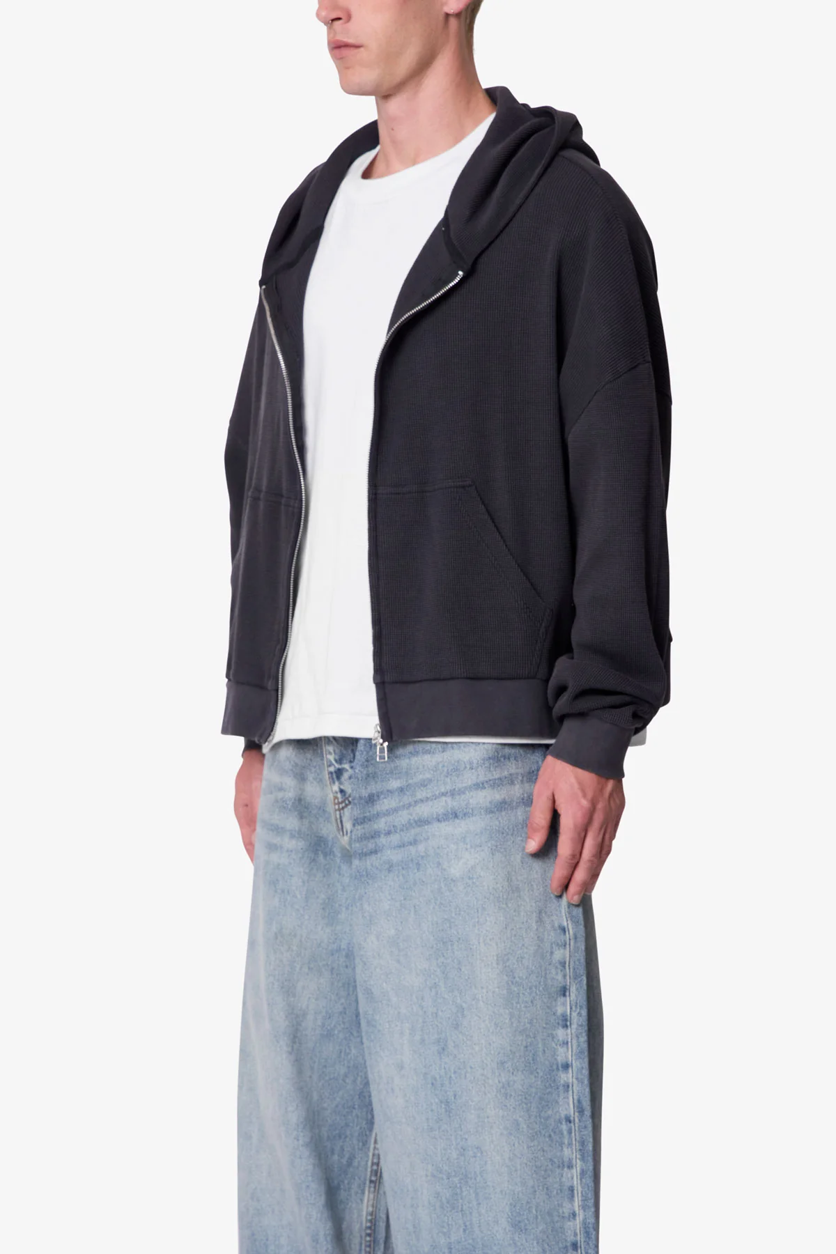 Thermal Zip Up Hoodie - Washed Black - Image 3