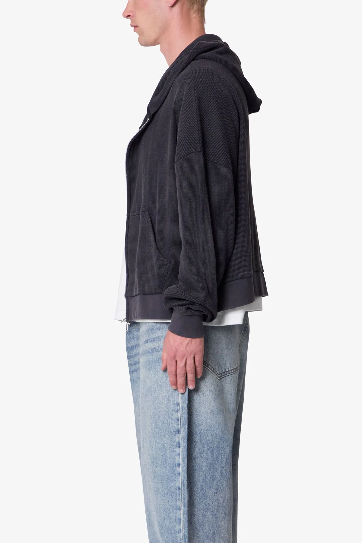 Thermal Zip Up Hoodie - Washed Black - Image 4