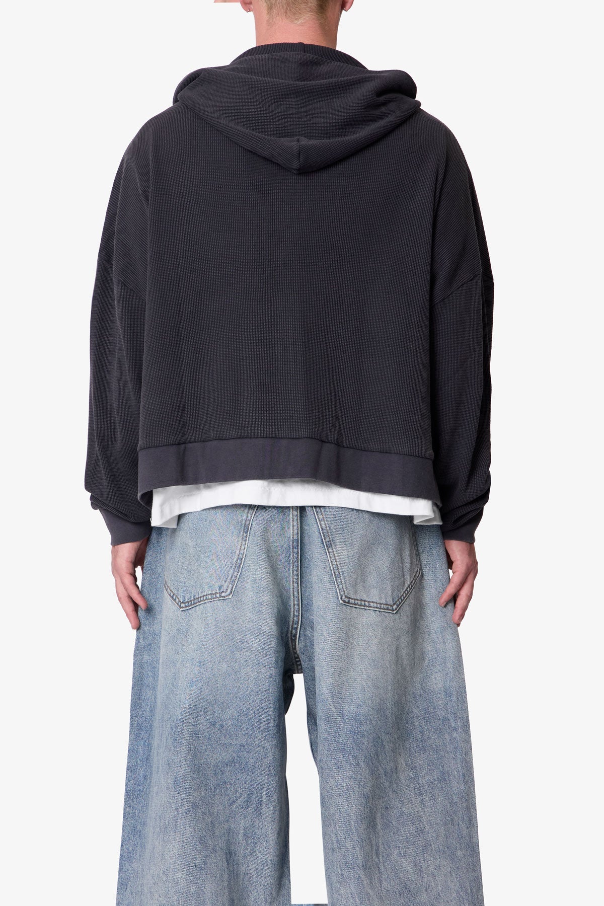 Thermal Zip Up Hoodie - Washed Black - Image 5