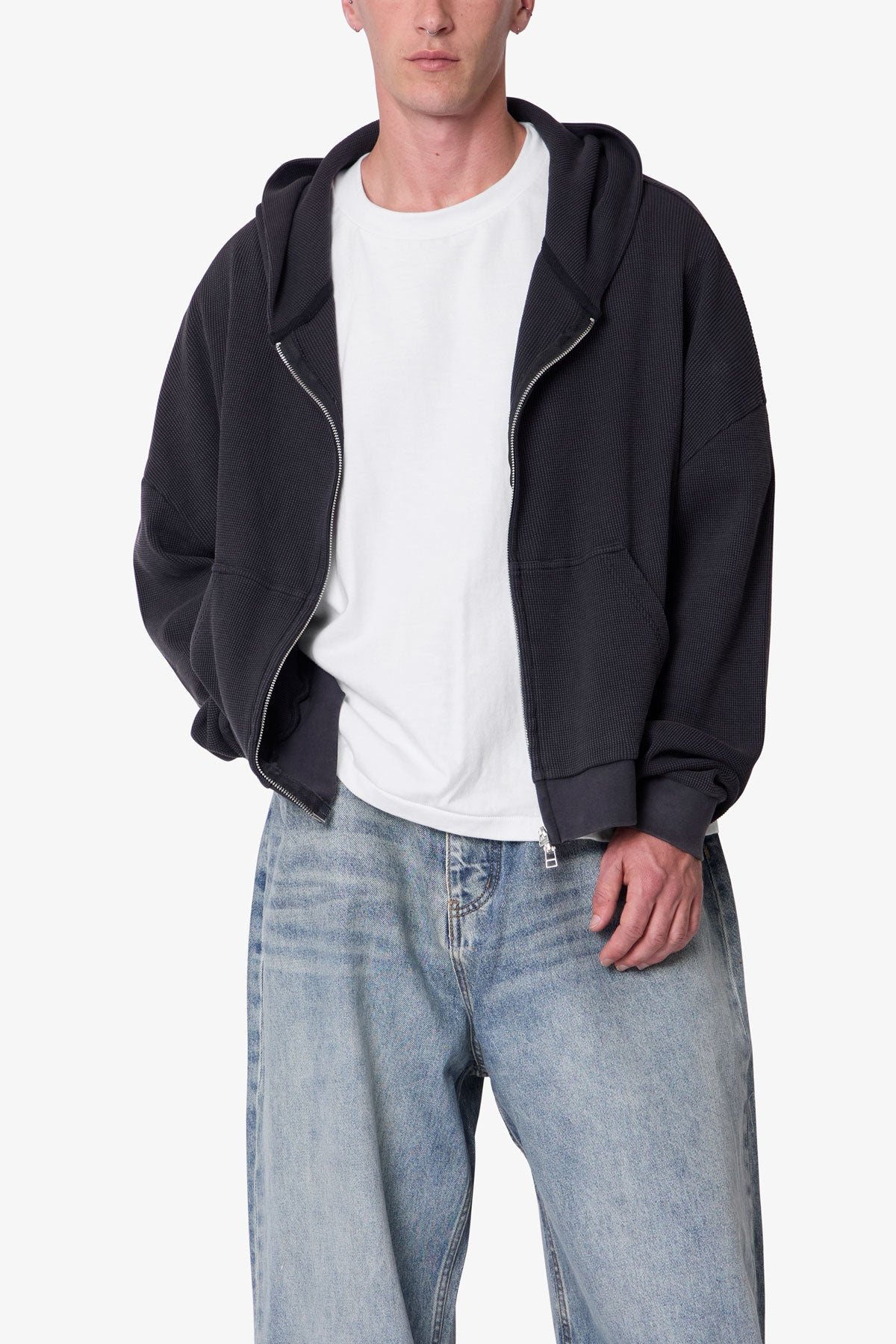Thermal Zip Up Hoodie - Washed Black - Image 6