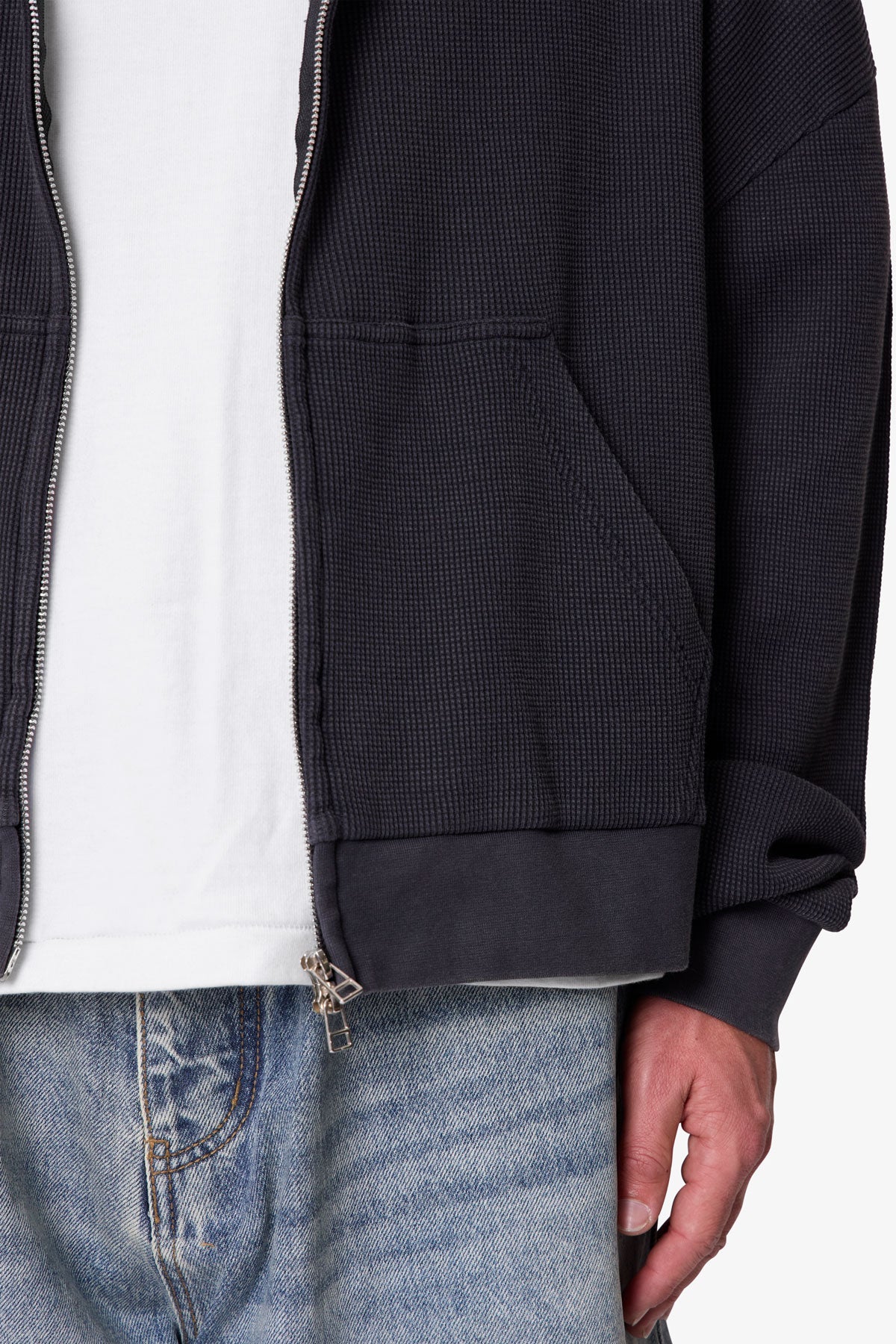 Thermal Zip Up Hoodie - Washed Black - Image 7