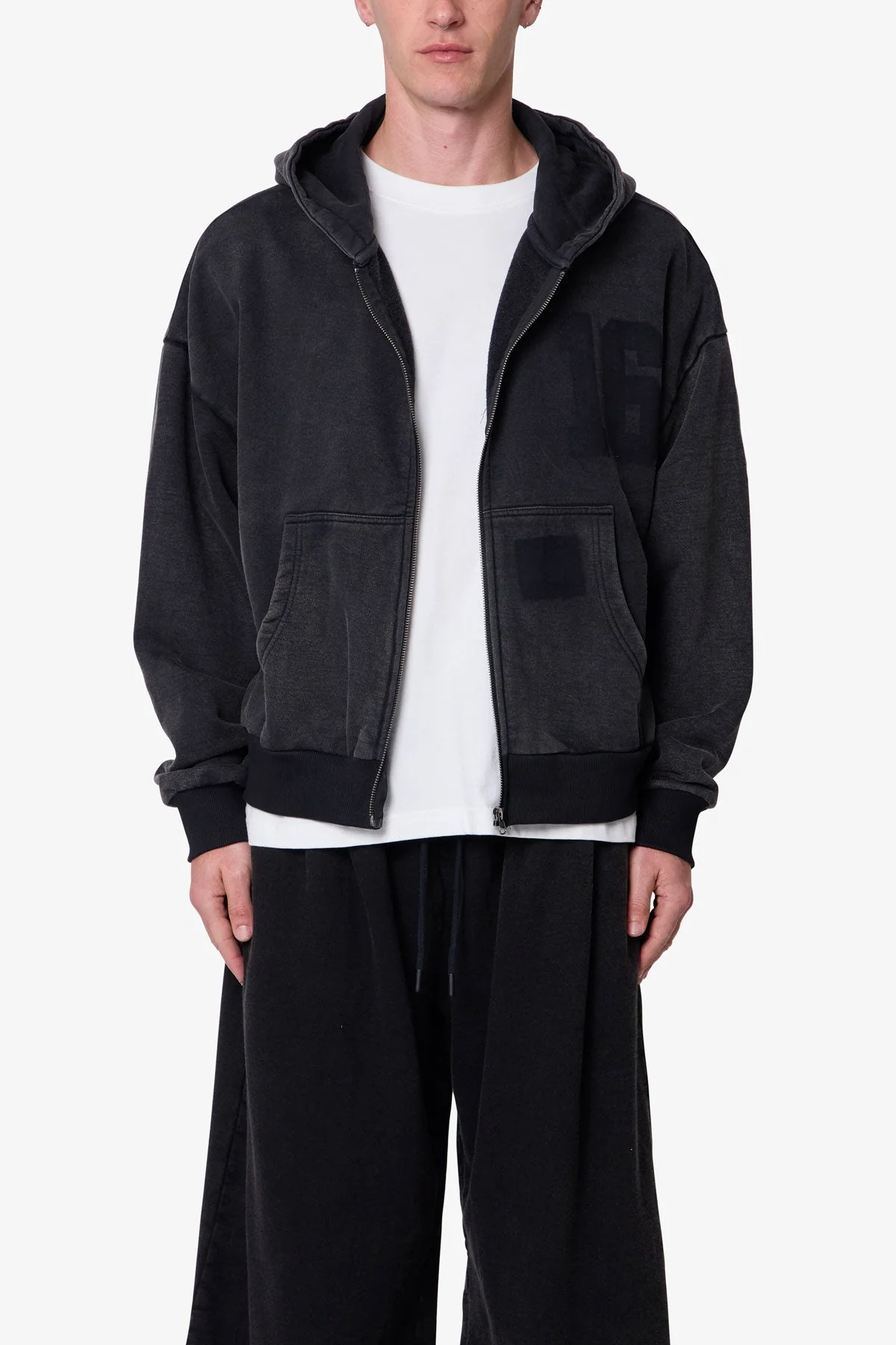 Vintage Back Yoke Zip Up Hoodie - Washed Black - Image 2