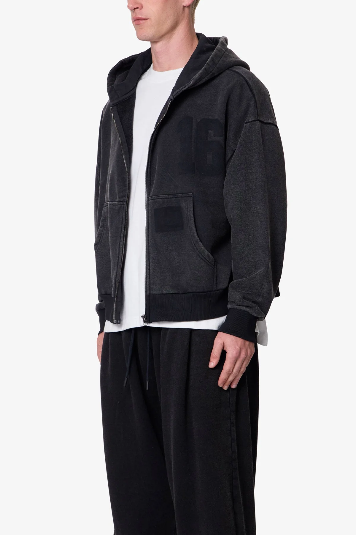 Vintage Back Yoke Zip Up Hoodie - Washed Black - Image 3