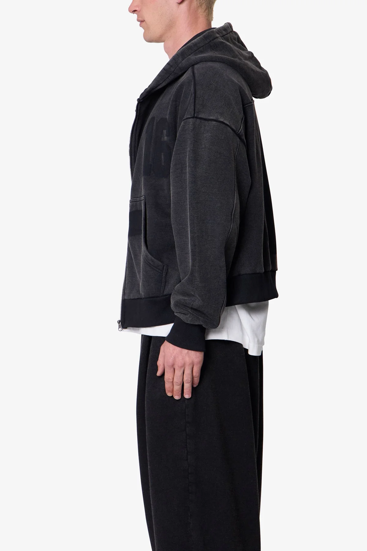 Vintage Back Yoke Zip Up Hoodie - Washed Black - Image 4