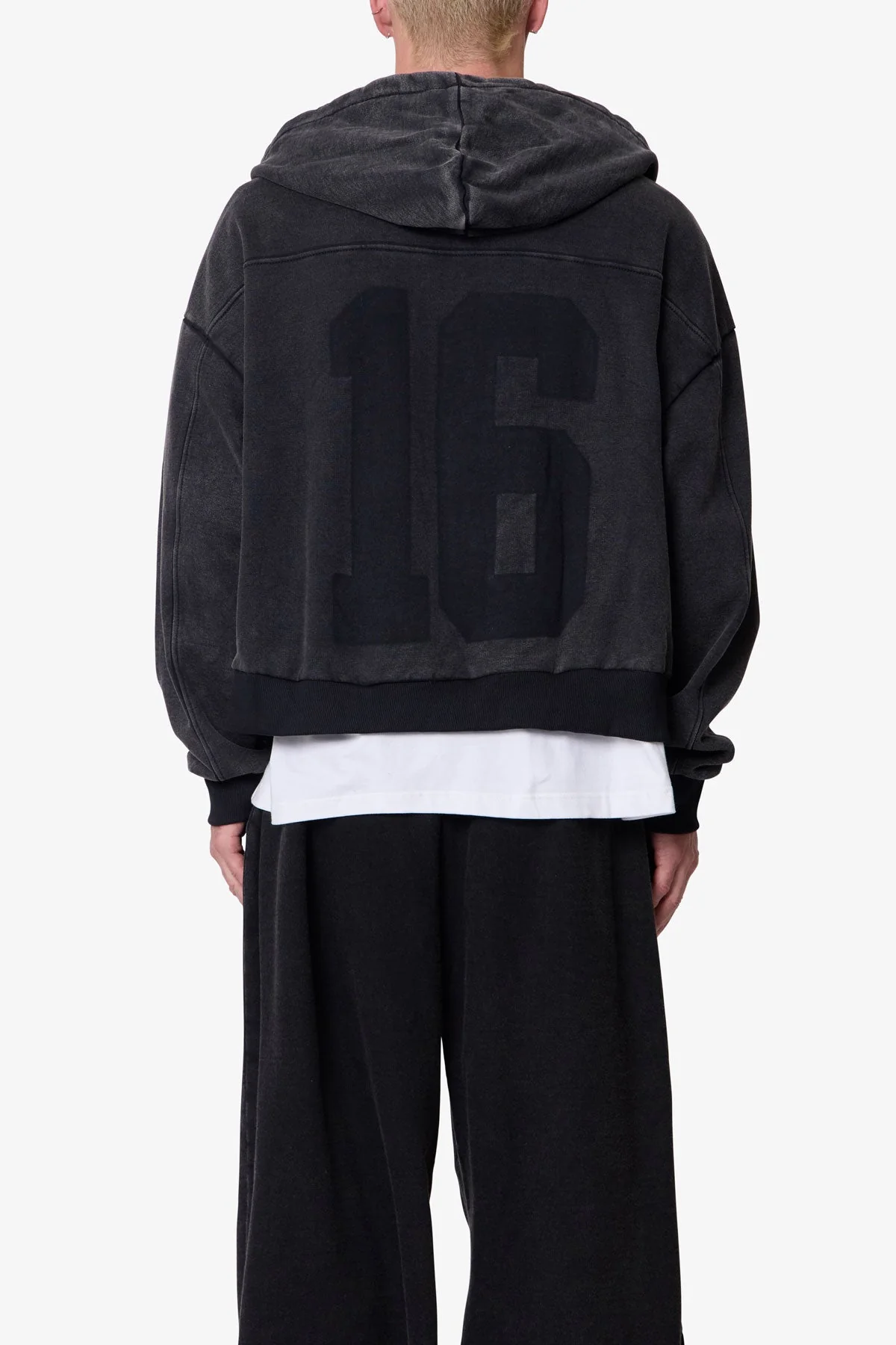 Vintage Back Yoke Zip Up Hoodie - Washed Black - Image 5