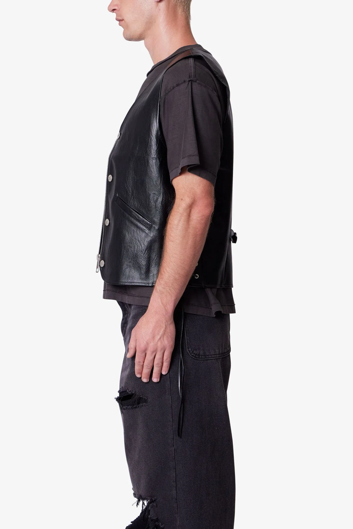 Vintage Biker Vest - Black - Image 4