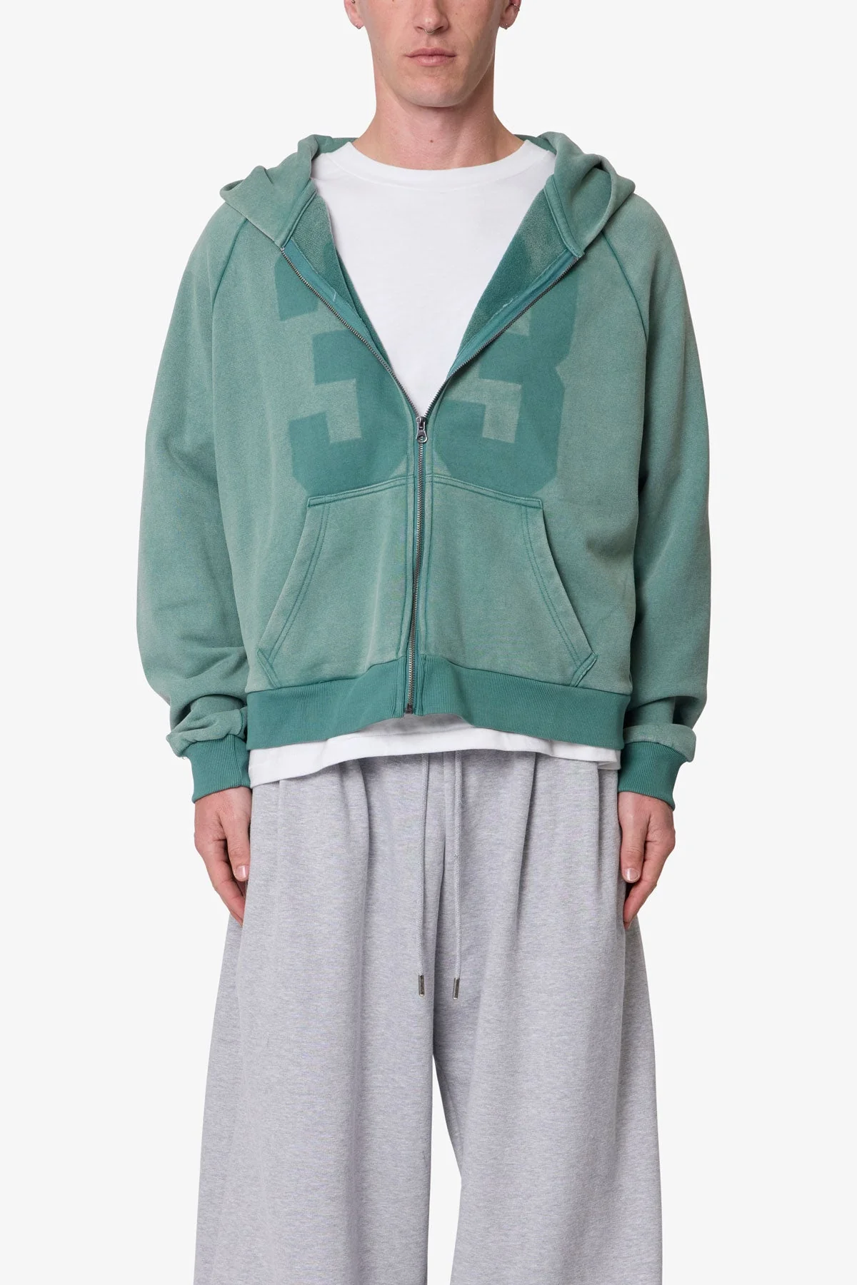 Vintage Raglan Zip Up Hoodie - Green - Image 2