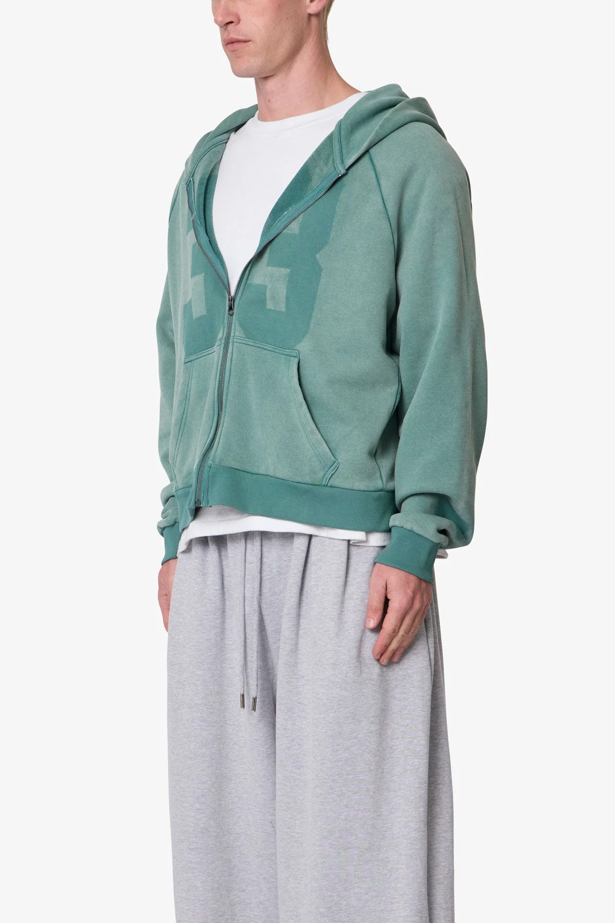 Vintage Raglan Zip Up Hoodie - Green - Image 3