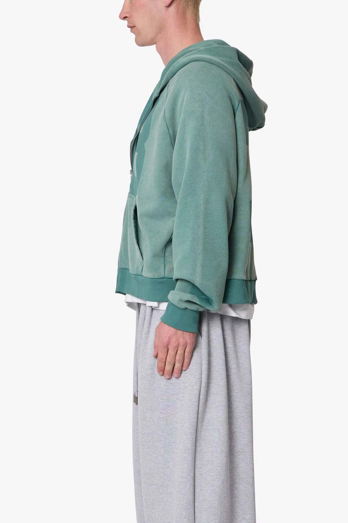 Vintage Raglan Zip Up Hoodie - Green - Image 4