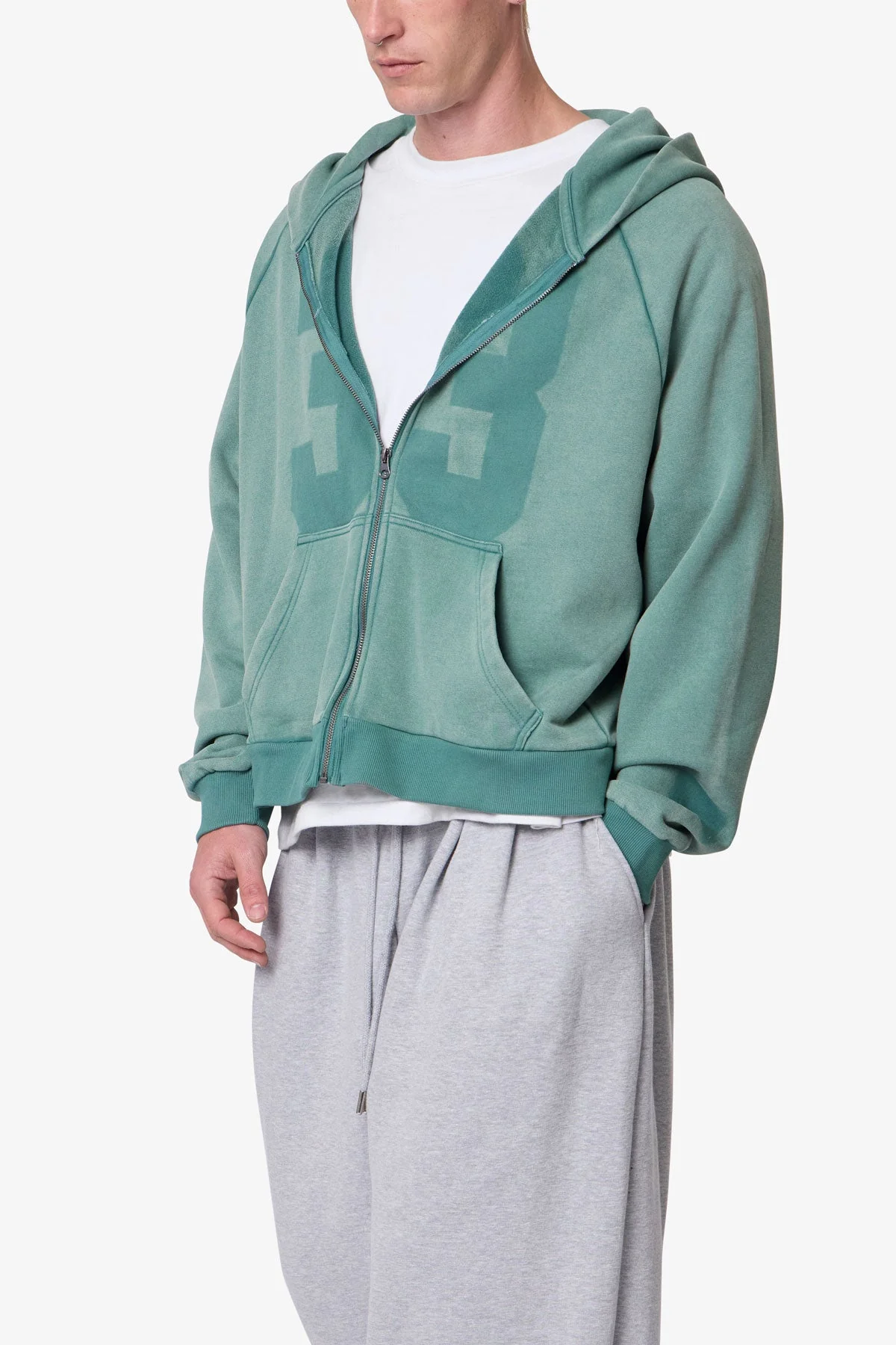 Vintage Raglan Zip Up Hoodie - Green - Image 6