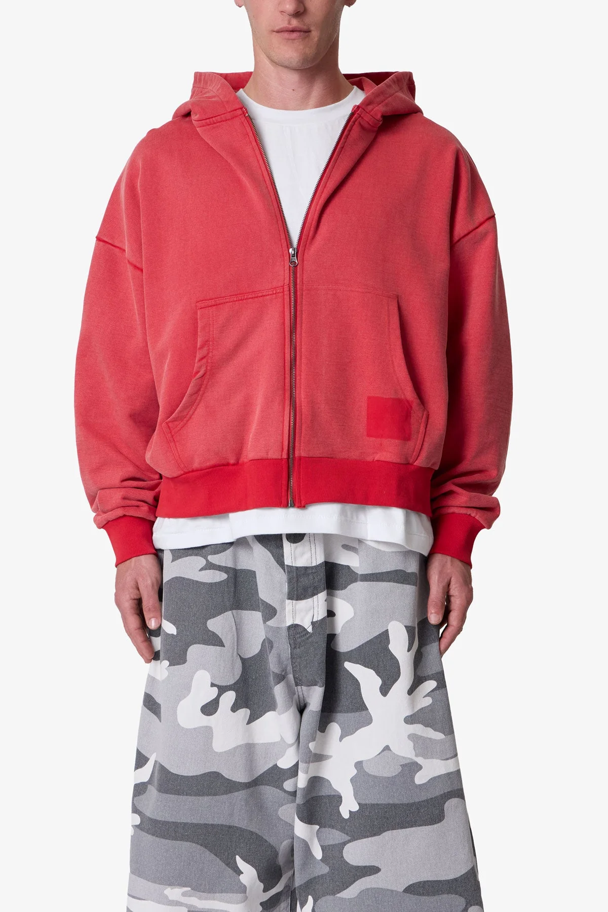 Vintage Zip Up Hoodie - Washed Red - Image 2