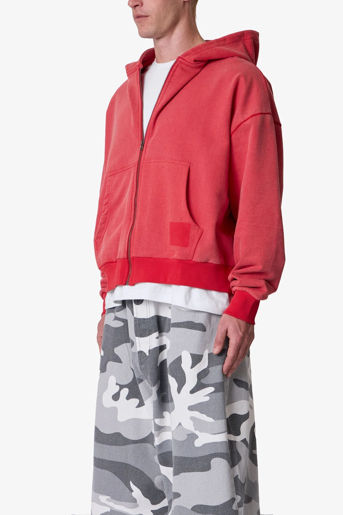 Vintage Zip Up Hoodie - Washed Red - Image 3