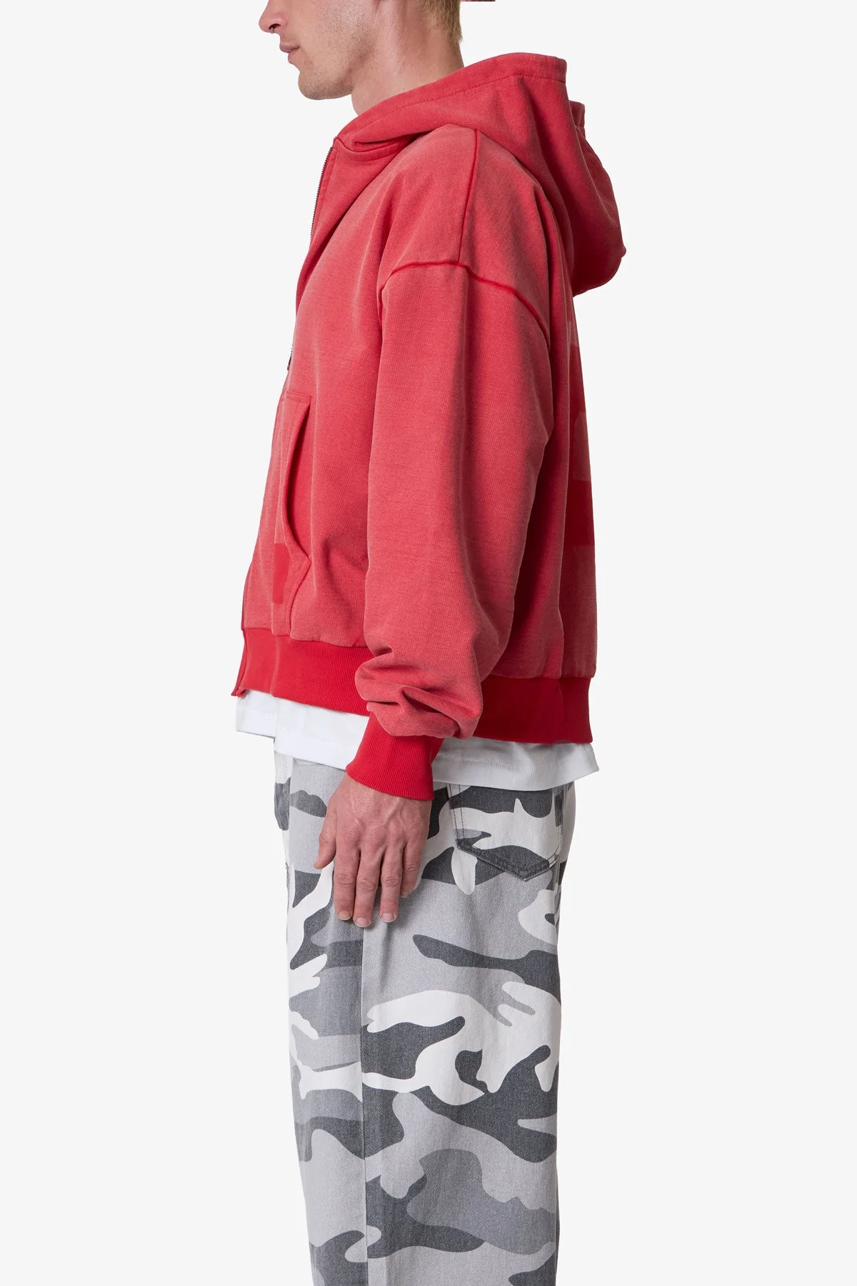 Vintage Zip Up Hoodie - Washed Red - Image 4