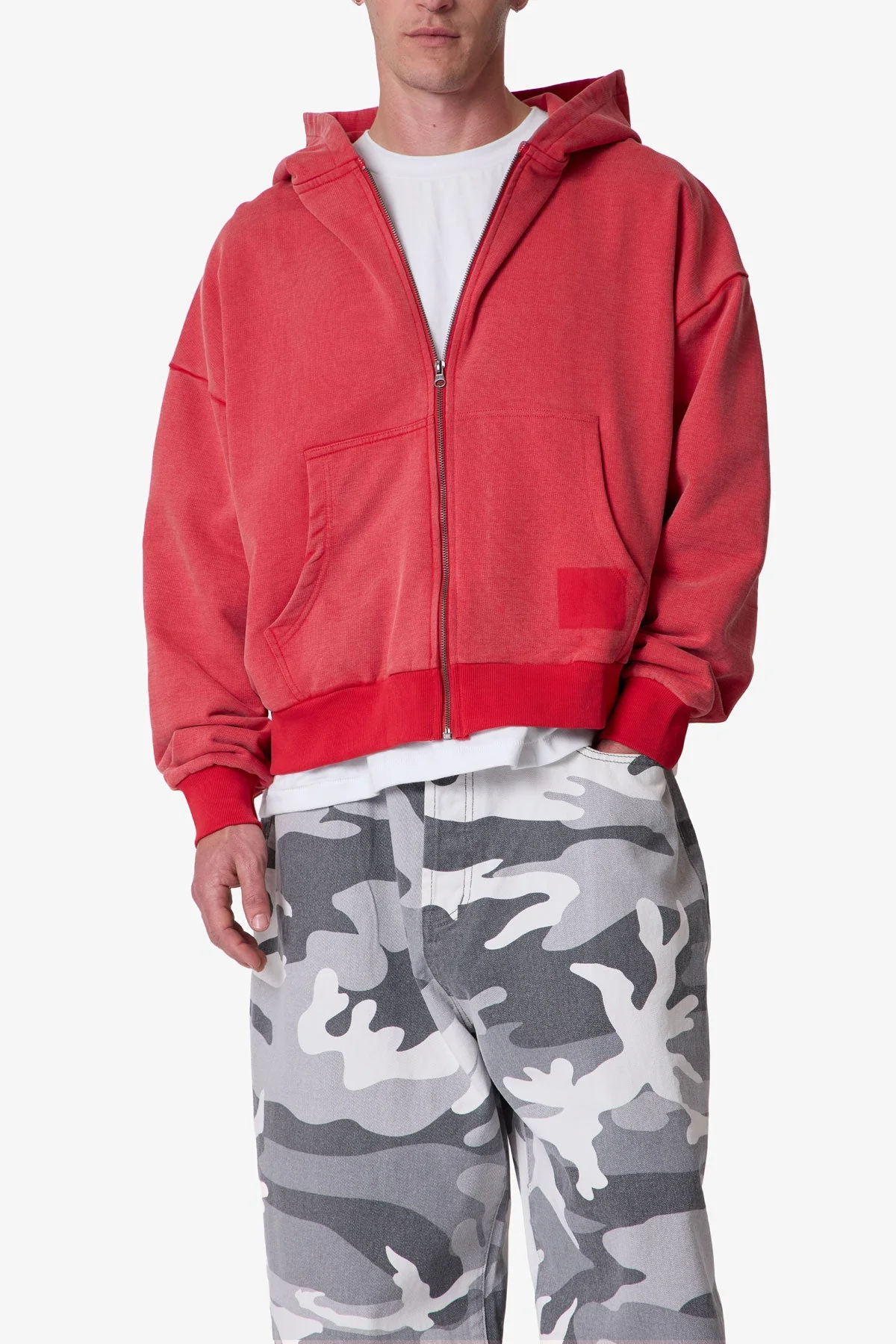 Vintage Zip Up Hoodie - Washed Red - Image 6