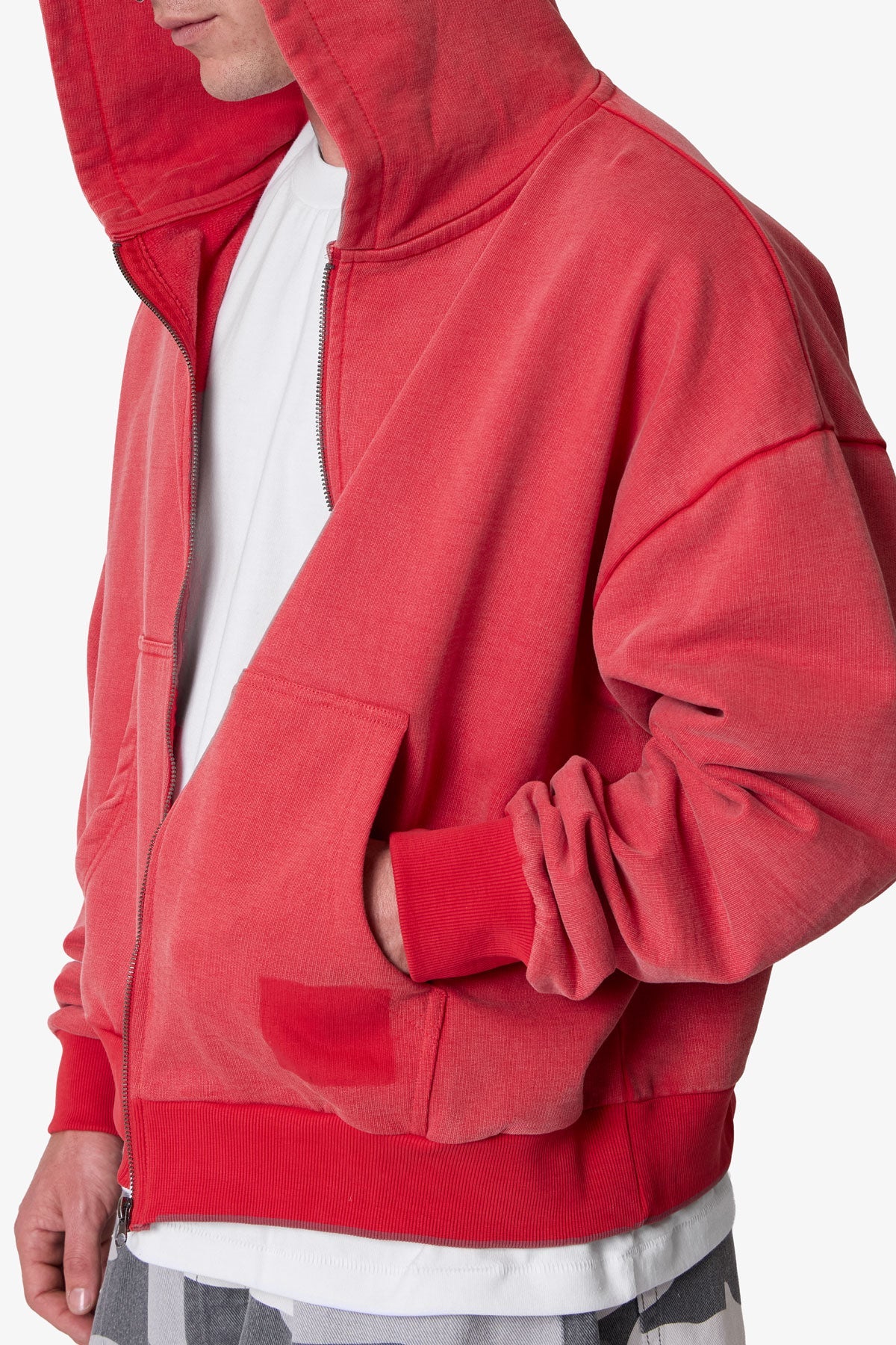 Vintage Zip Up Hoodie - Washed Red - Image 8