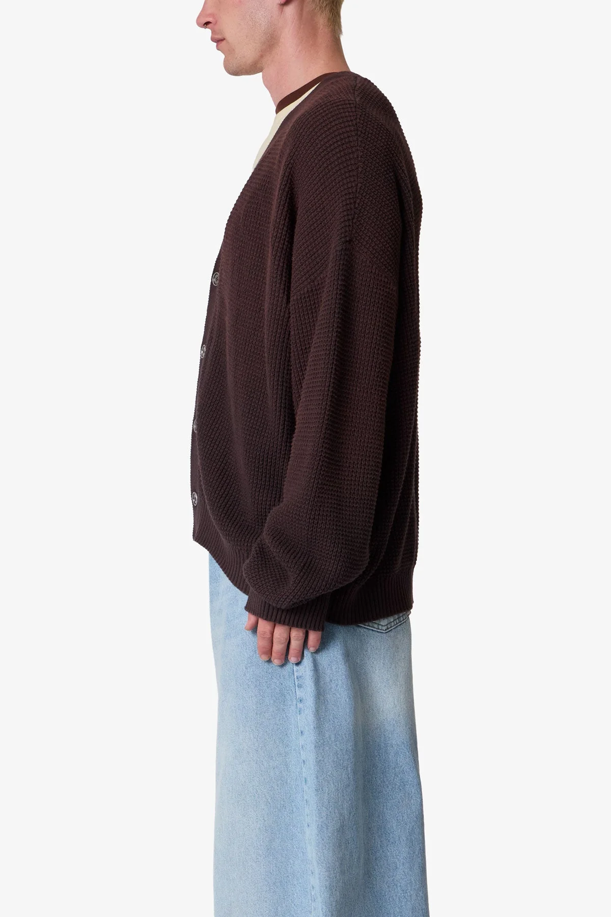 Waffle Cardigan Sweater - Brown - Image 4