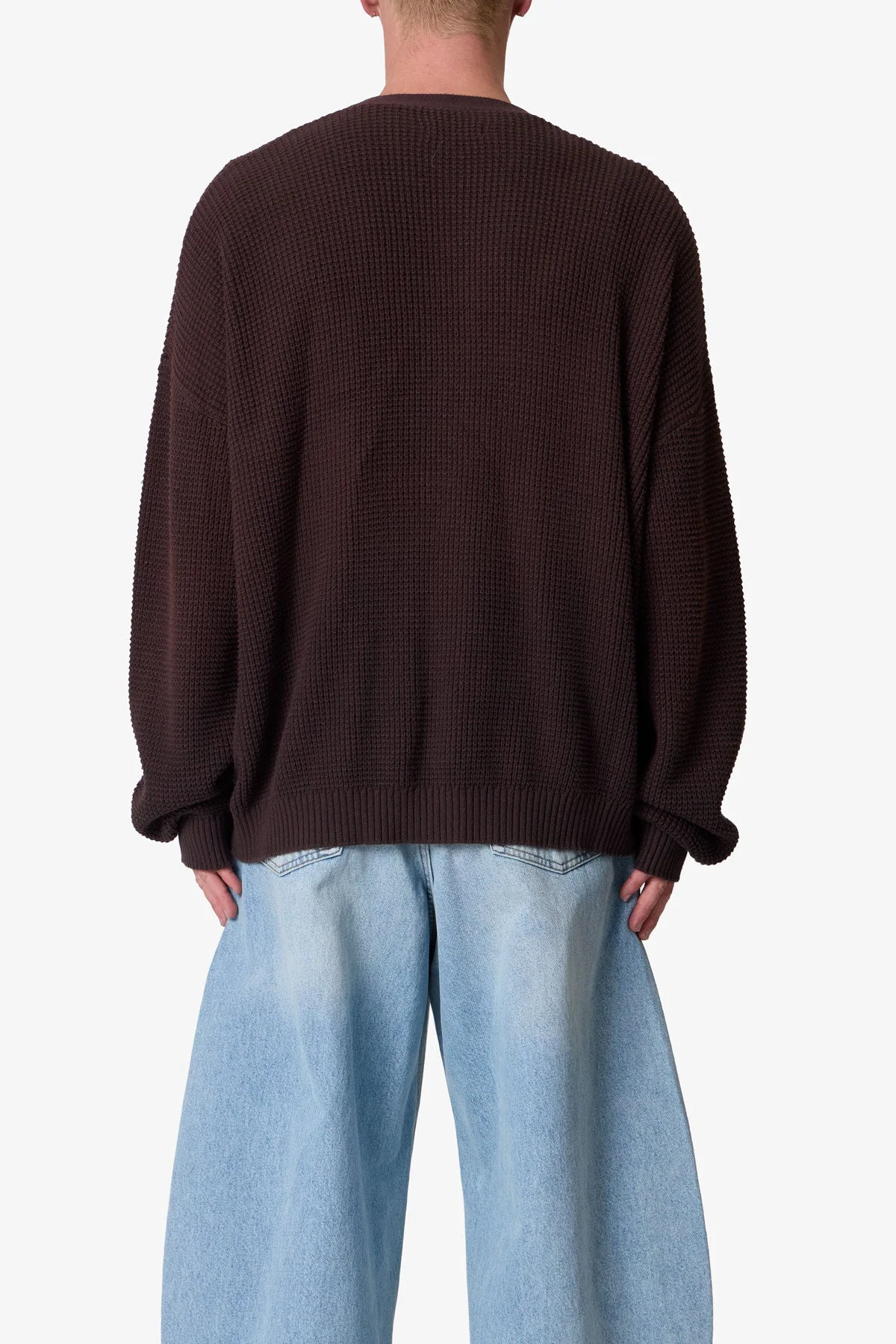 Waffle Cardigan Sweater - Brown - Image 5