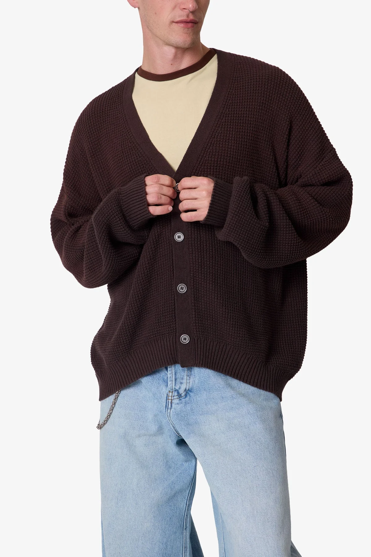 Waffle Cardigan Sweater - Brown - Image 6