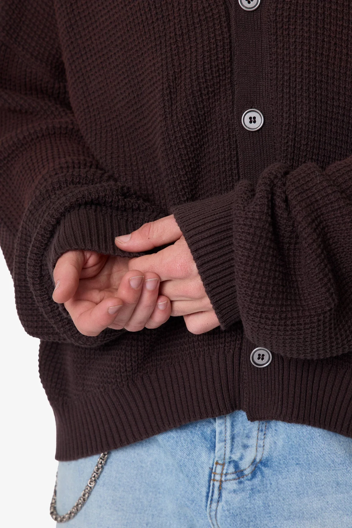 Waffle Cardigan Sweater - Brown - Image 7