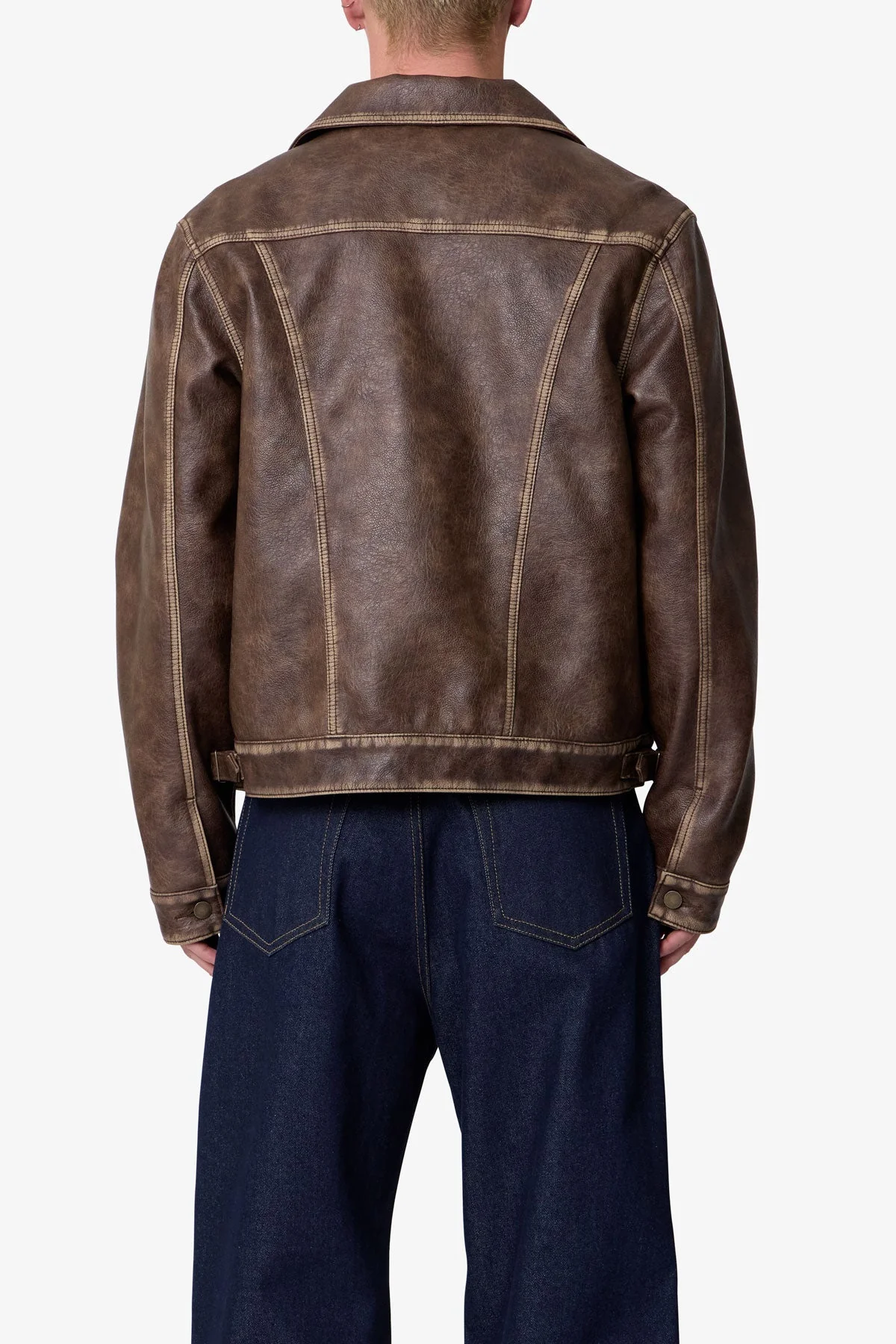 Washed Leather Jacket - Brown - Image 5