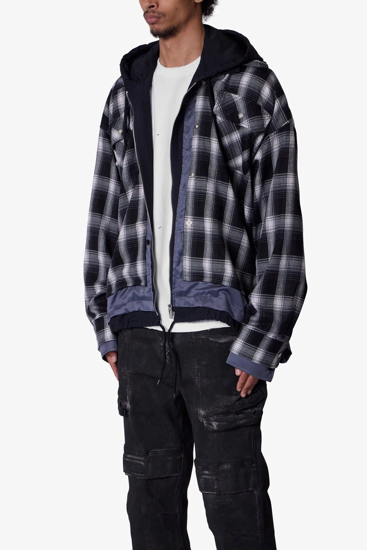 Zipped Up Flannel Jacket - Black - Image 3