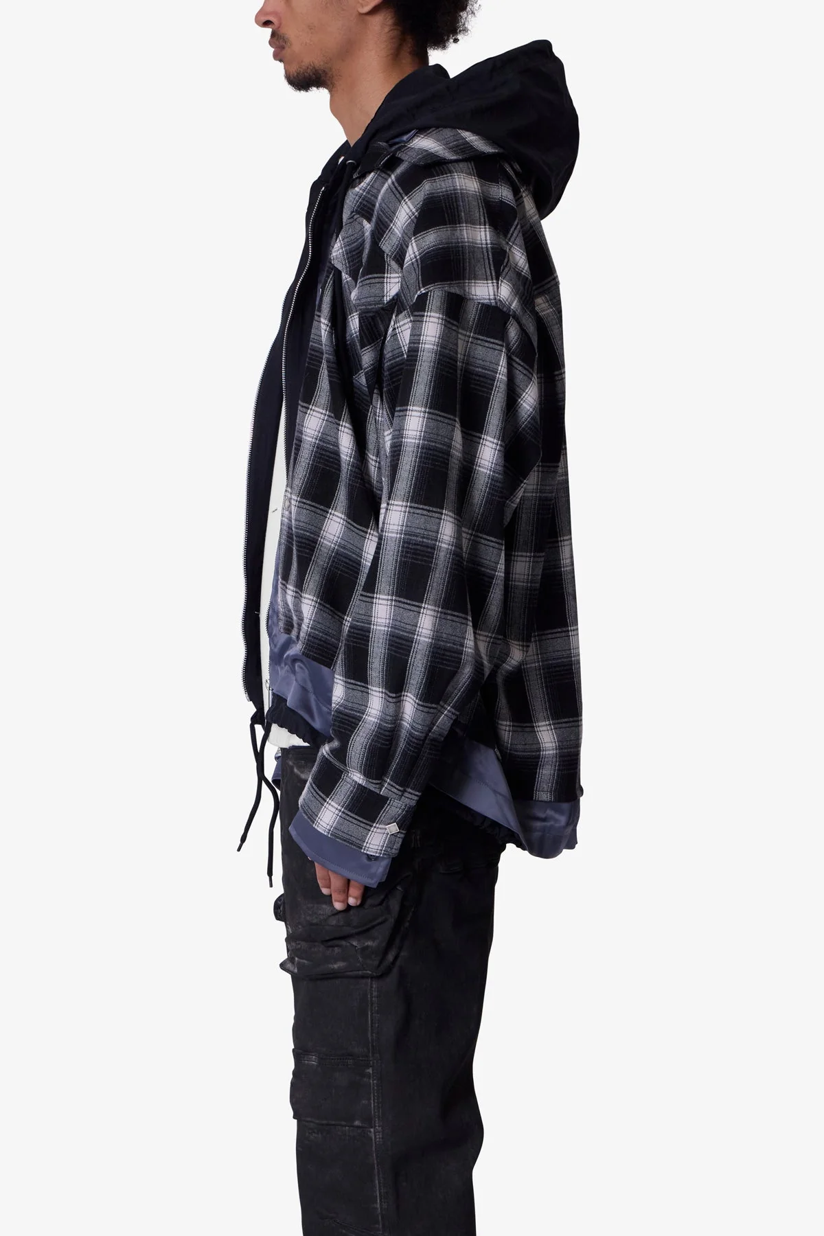 Zipped Up Flannel Jacket - Black - Image 4