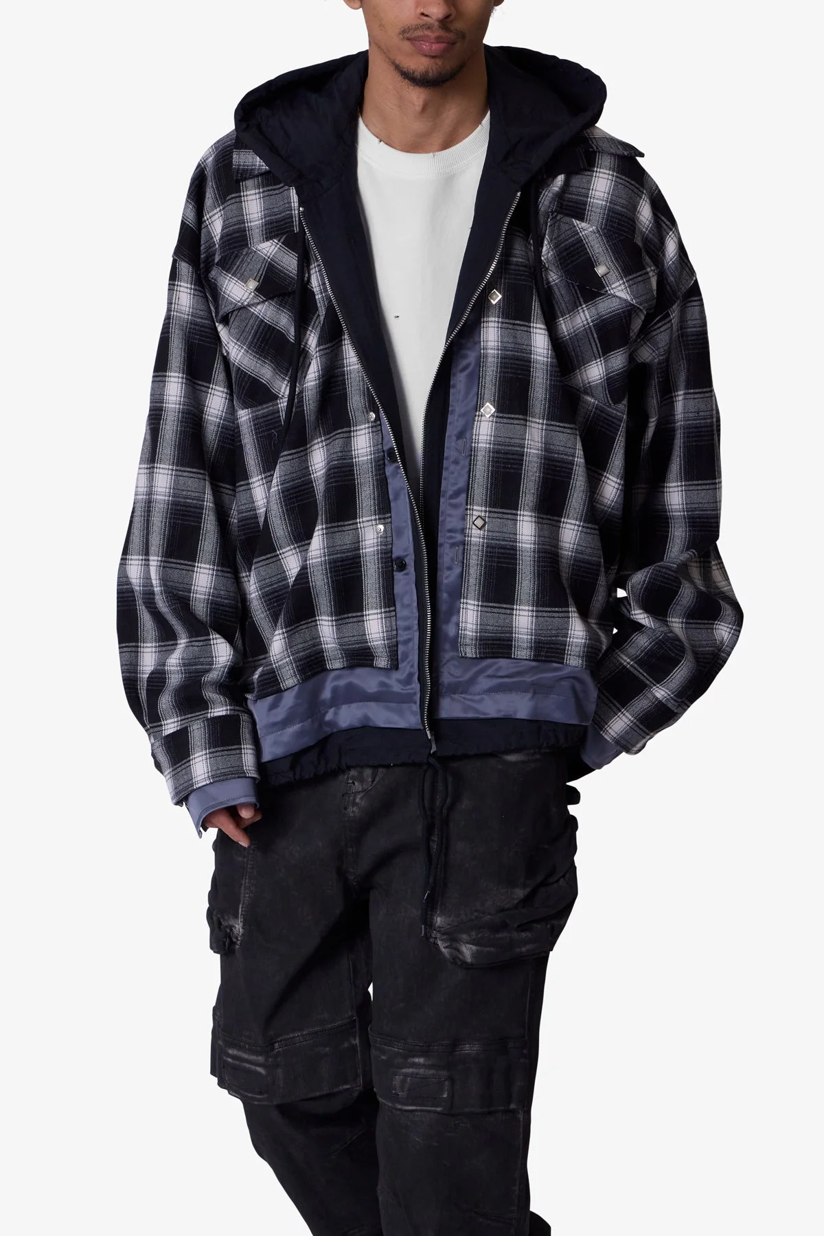 Zipped Up Flannel Jacket - Black - Image 6