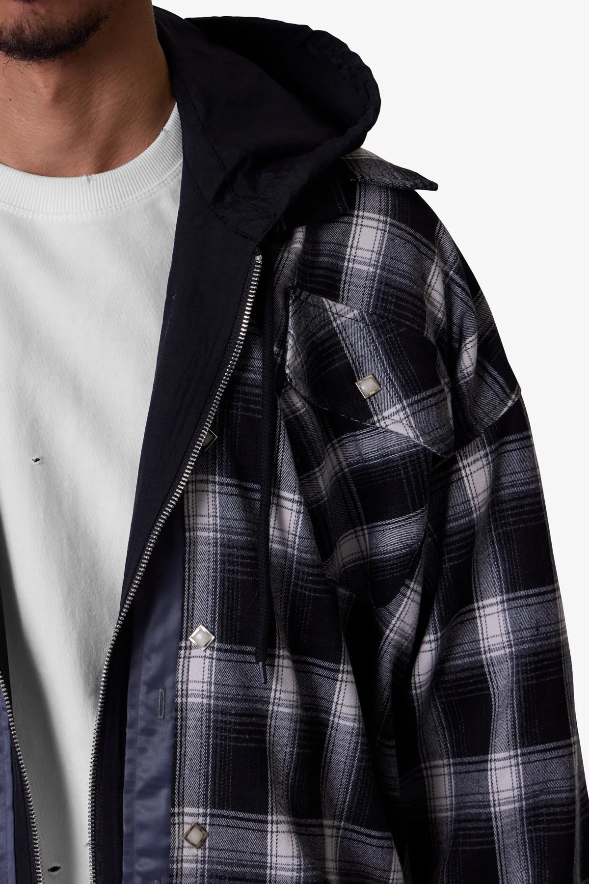 Zipped Up Flannel Jacket - Black - Image 7