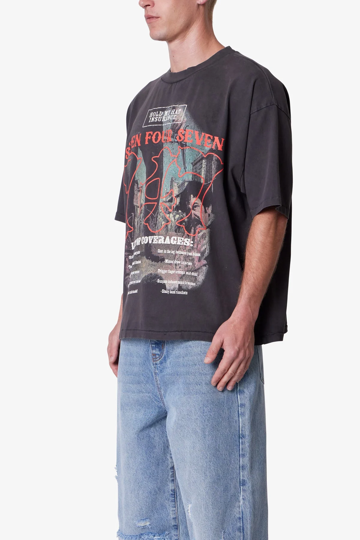747 Printed Tee - Washed Black - Image 3