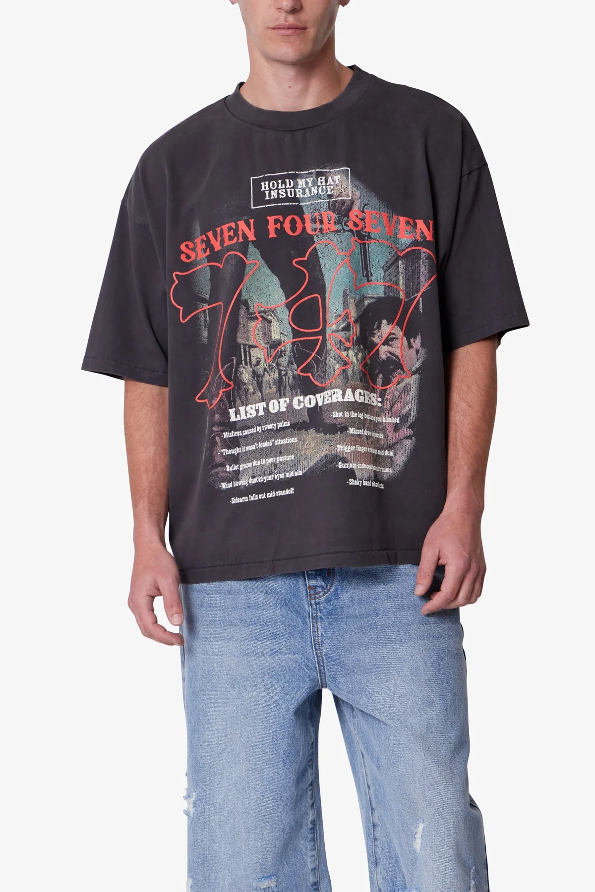 747 Printed Tee - Washed Black - Image 6