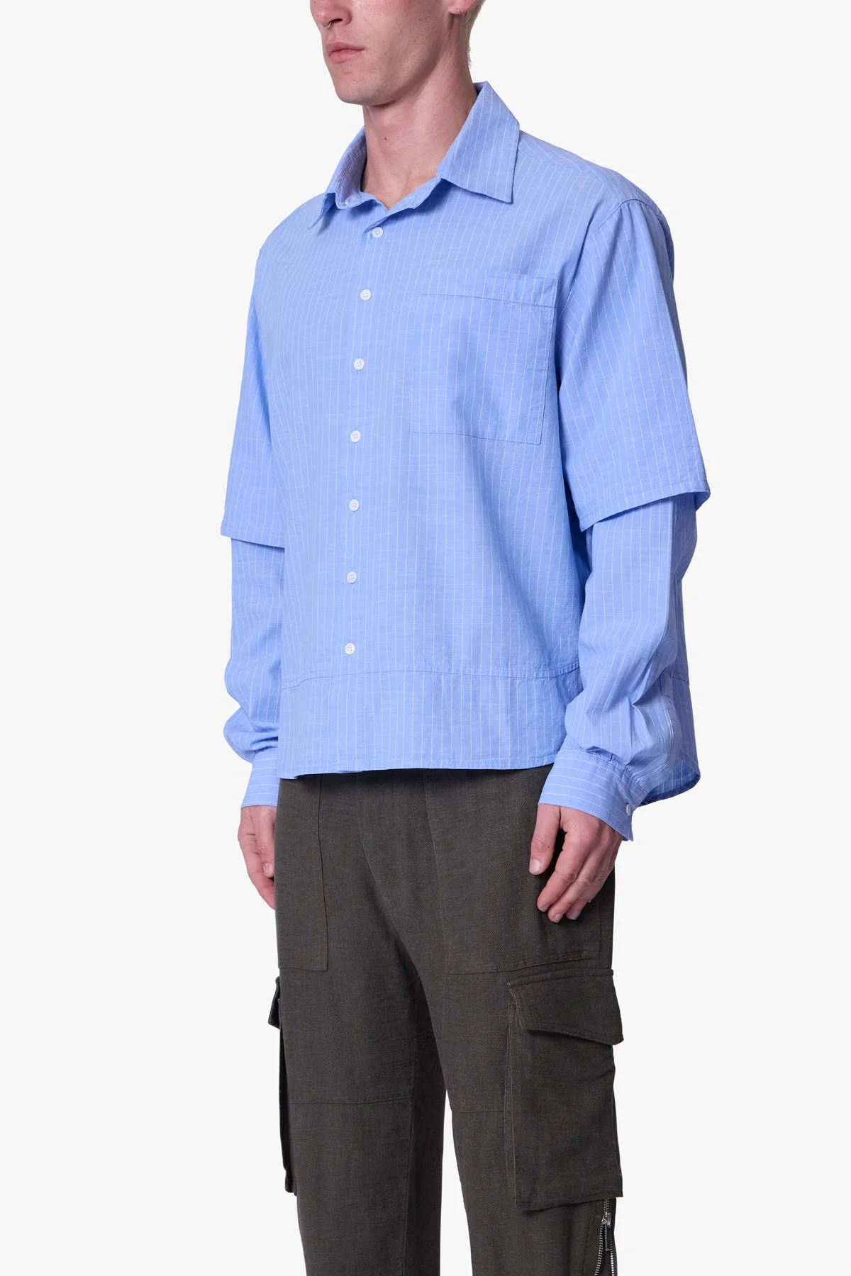 Chambray Double Layer Shirt - Blue - Image 3