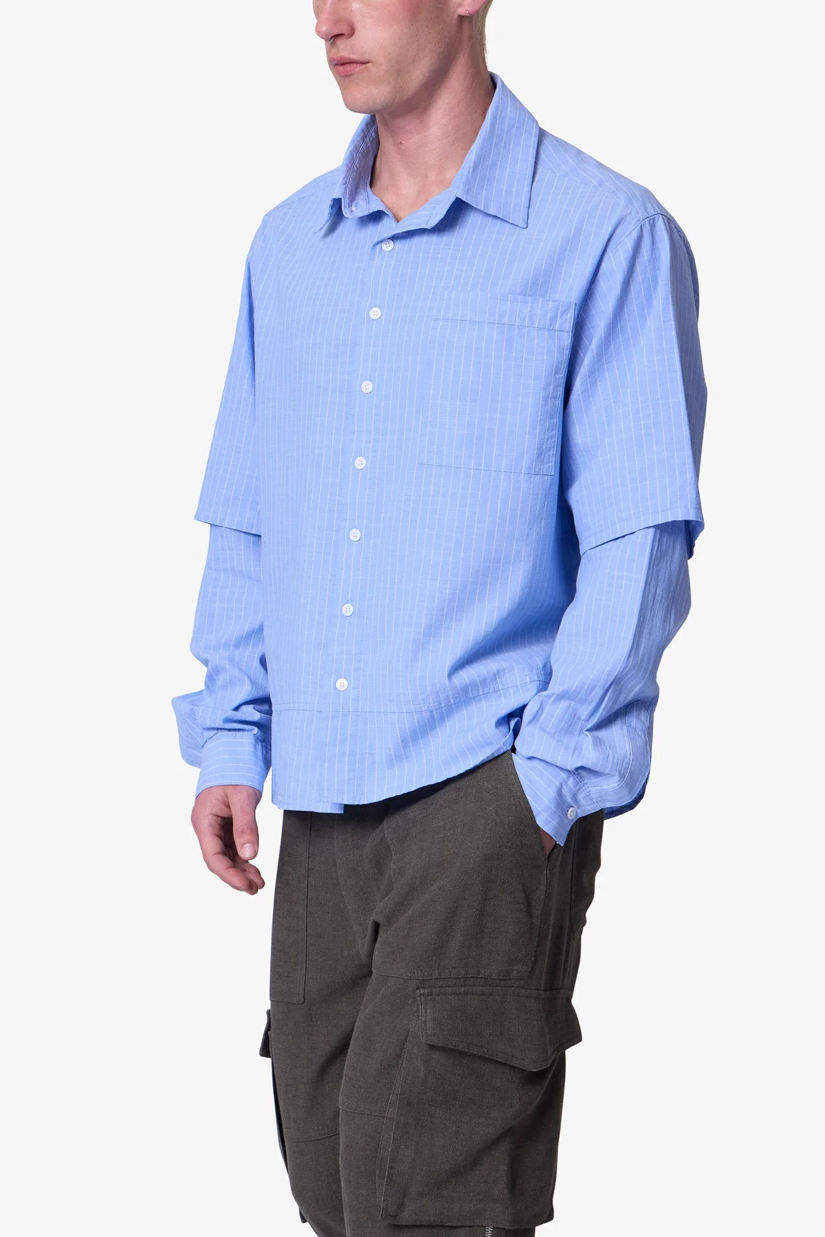 Chambray Double Layer Shirt - Blue - Image 6