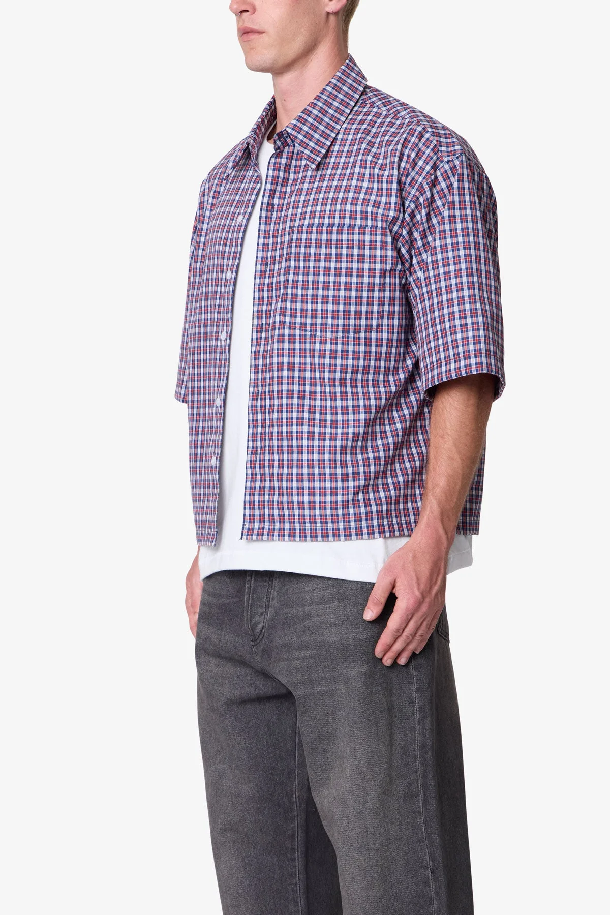 Crispy Poplin Over Shirt - Red/Blue - Image 4