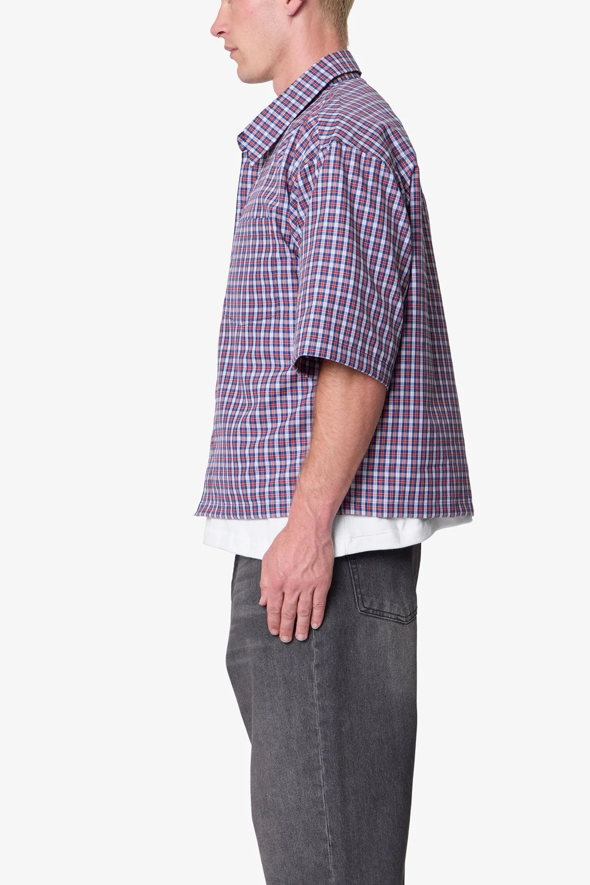 Crispy Poplin Over Shirt - Red/Blue - Image 5