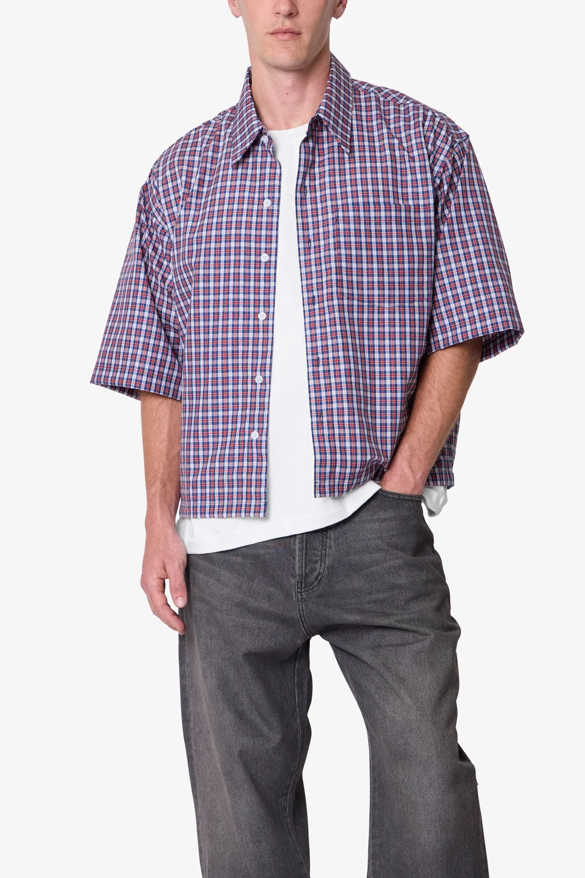 Crispy Poplin Over Shirt - Red/Blue - Image 7