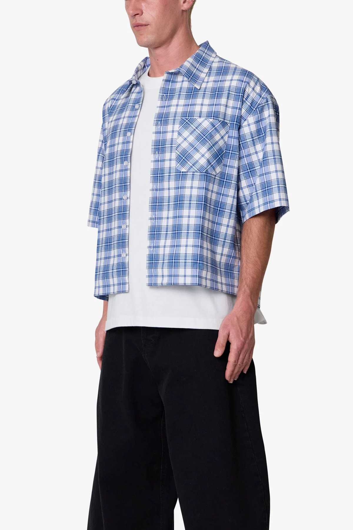 Crop Flannel S/S Shirt - Blue - Image 3