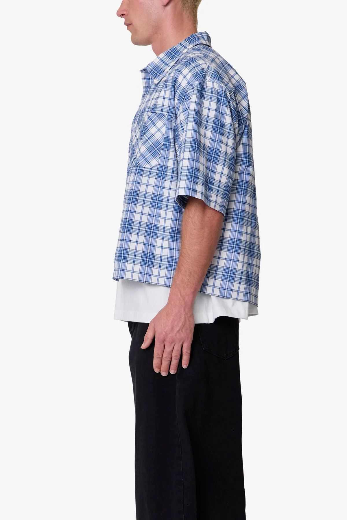 Crop Flannel S/S Shirt - Blue - Image 4